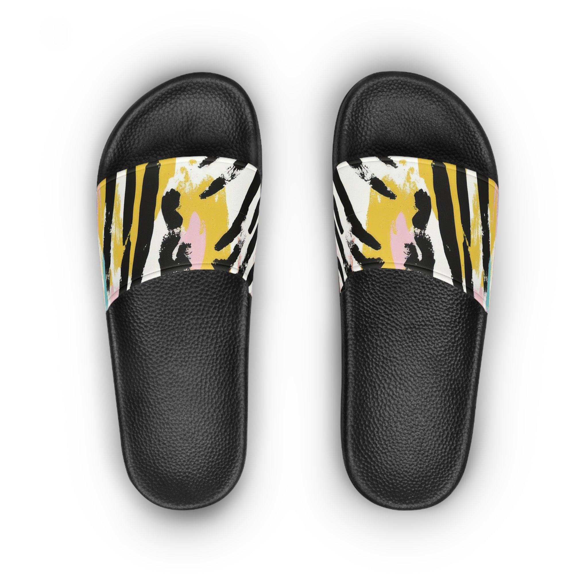 Zebra Brush Strokes Multi-Color Women's Slide Sandals, Artsulli - Art is Long, Life is Short, Shoes, , , , , , , 