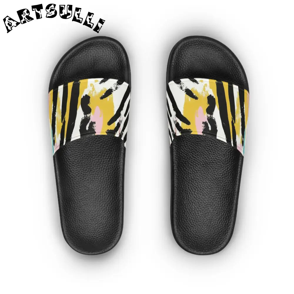 JAKKOUTTHEBXX Zebra Brush Strokes Multi-Color Women’s Slide Sandals