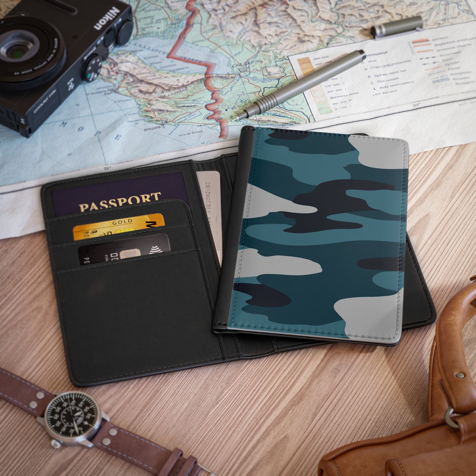 Blue Camouflage Passport Cover, Artsulli - Art is Long, Life is Short, Accessories, , , , , , , 