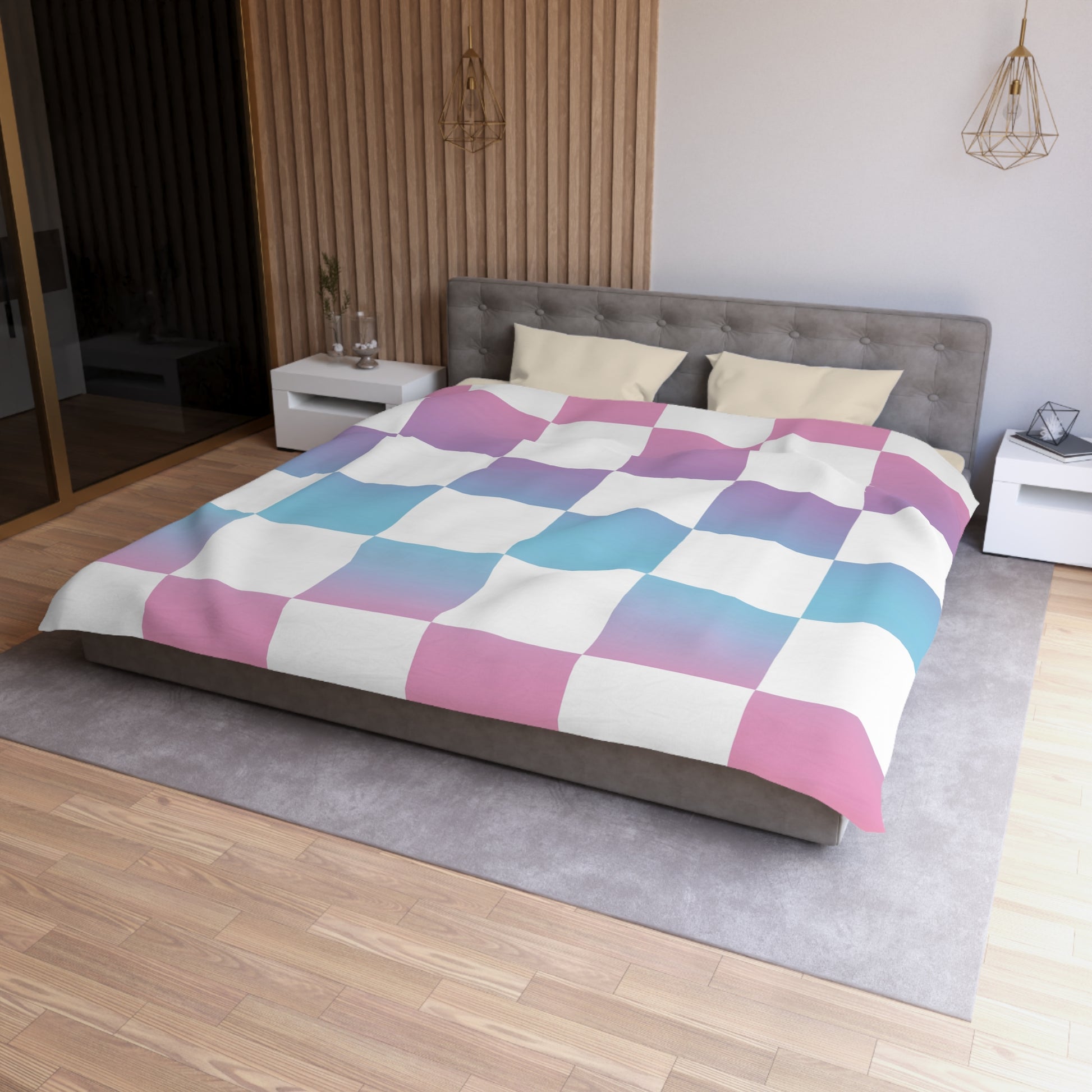 Vaporwave Check Microfiber Duvet Cover, Artsulli - Art is Long, Life is Short, Home Decor, , , , , , , 
