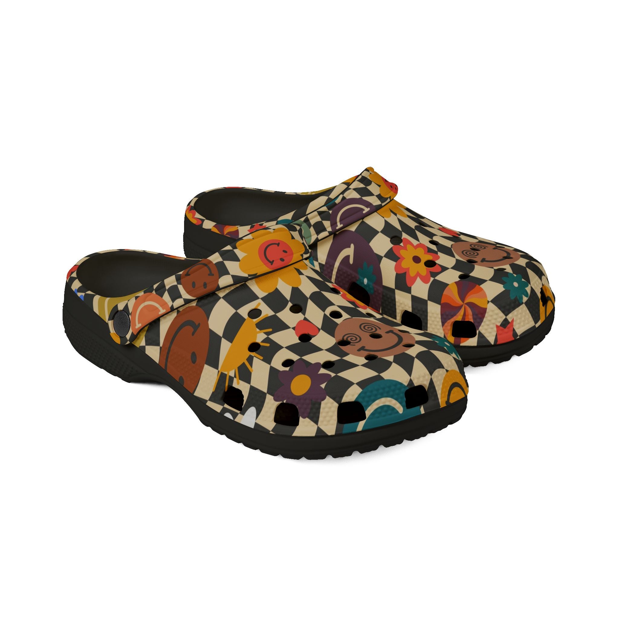 Trippy x Wavy Checkerboard x Smiley Face x Rainbow x Flowers Multi-Color EVA Foam Rubber Shoes (AOP), Artsulli - Art is Long, Life is Short, Shoes, , , , , , , 