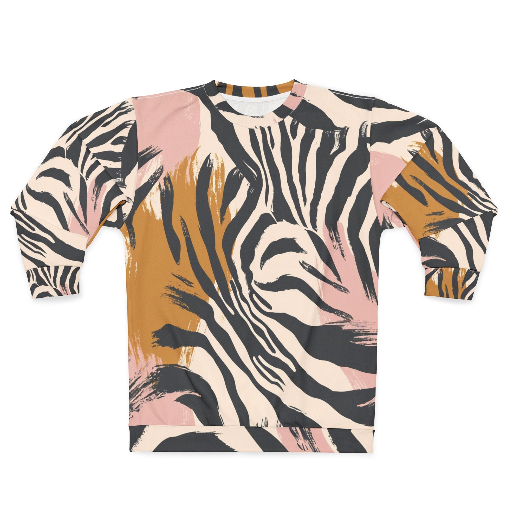 Beige Zebra Jungle Flats Unisex Sweatshirt (AOP), Artsulli - Art is Long, Life is Short, All Over Prints, Size, XS, , , , , 76319878854280