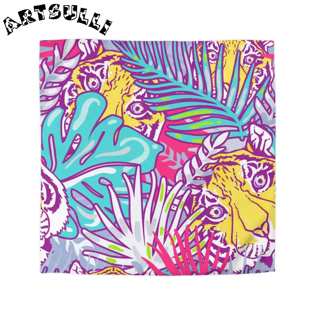 JAKKOUTTHEBXX Tropical Floral Tigers Torquise and Purple Microfiber