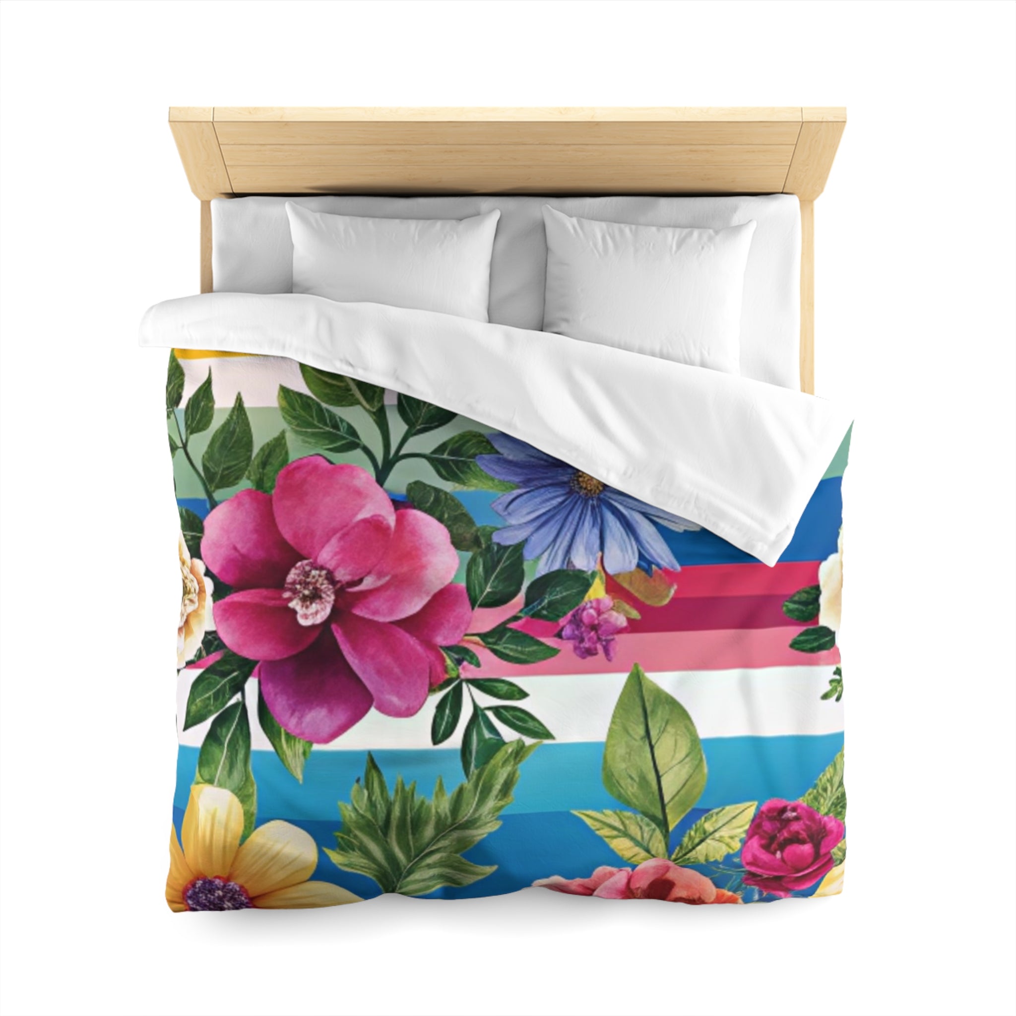 Floral Stripe 4K Microfiber Duvet Cover, Artsulli - Art is Long, Life is Short, Home Decor, , , , , , , 
