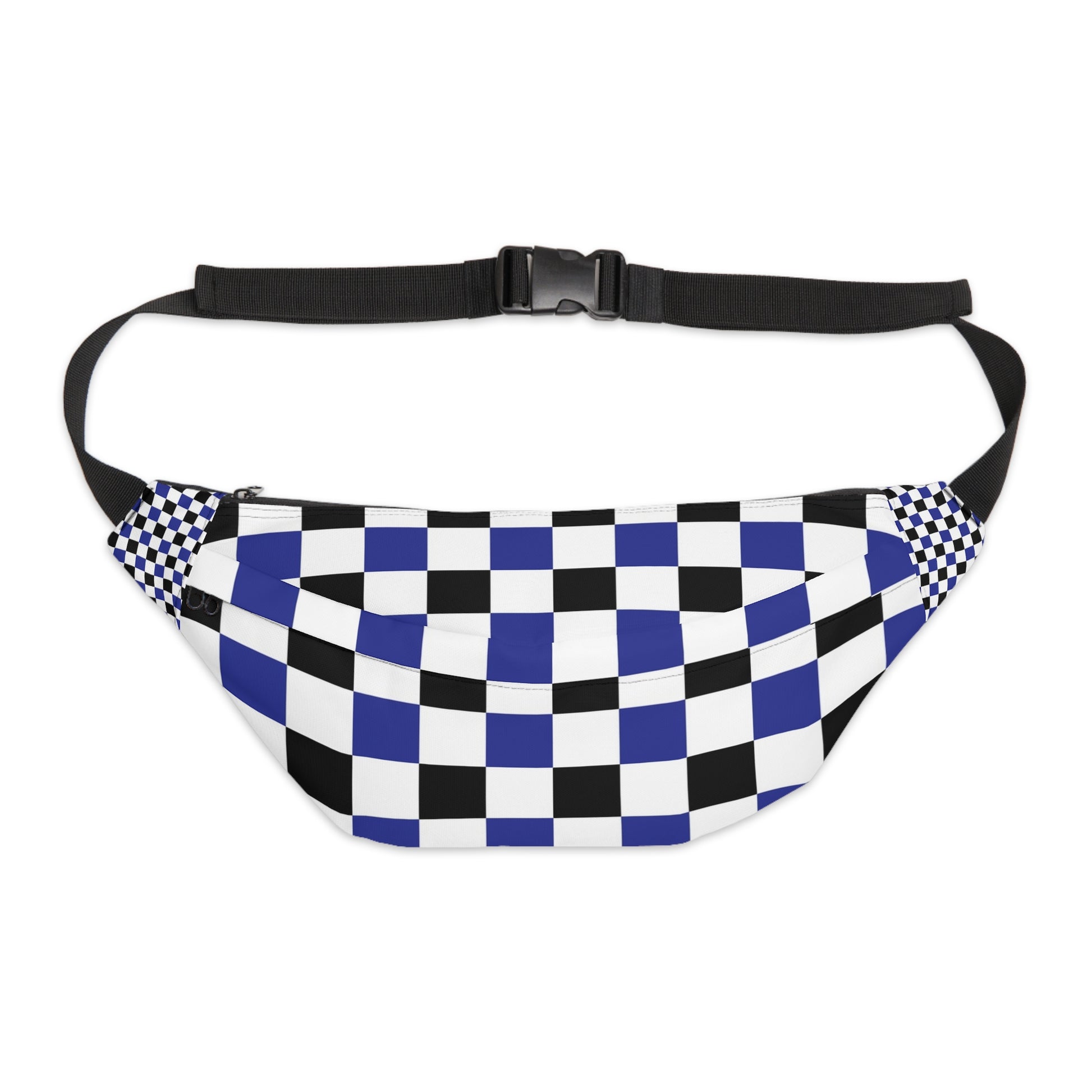 Checkerboard Blue White and Black Large Fanny Pack, Artsulli - Art is Long, Life is Short, Bags, Size, 8" × 9" × 4'', , , , , 16950953929758430561