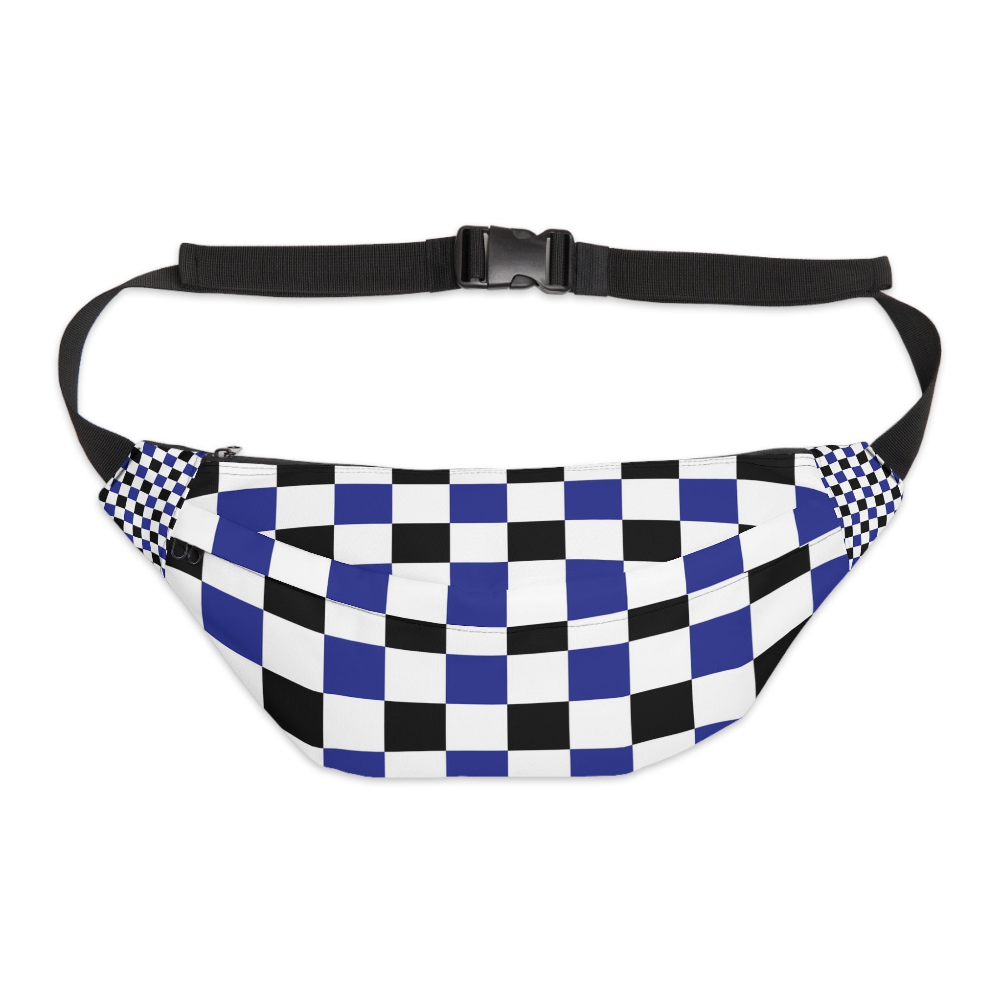 Checkerboard Blue White and Black Large Fanny Pack, Artsulli - Art is Long, Life is Short, Bags, Size, 8" × 9" × 4'', , , , , 16950953929758430561