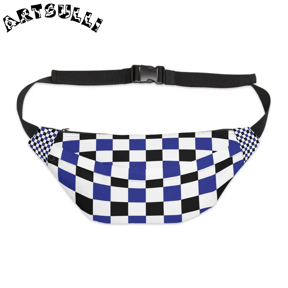 JAKKOUTTHEBXX Checkerboard Blue White and Black Large Fanny Pack