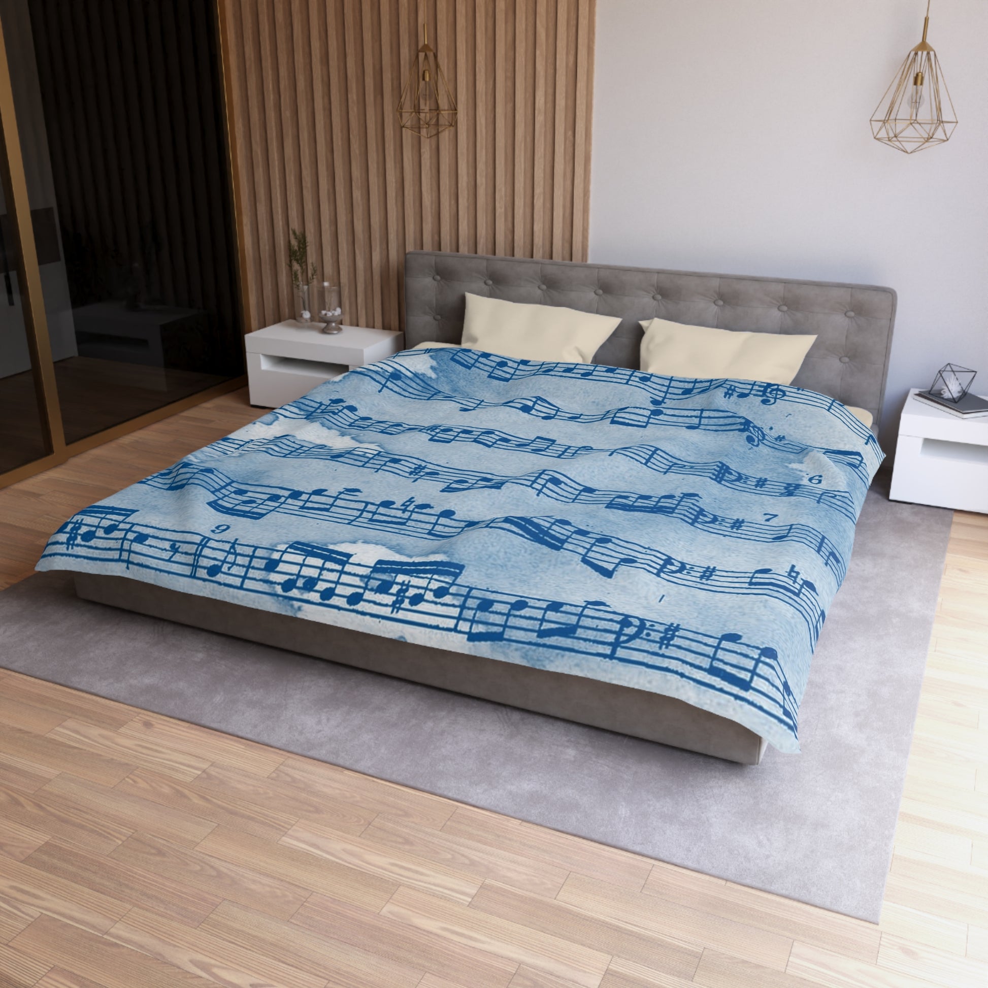 Drip Spill Type Beat Sheet Music Blue Microfiber Duvet Cover, Artsulli - Art is Long, Life is Short, Home Decor, , , , , , , 