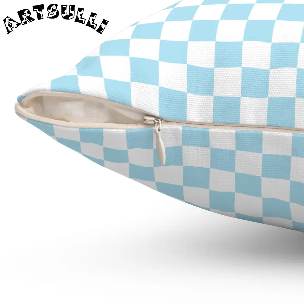 JAKKOUTTHEBXX Checkerboard Sky Blue Spun Polyester Square Pillow