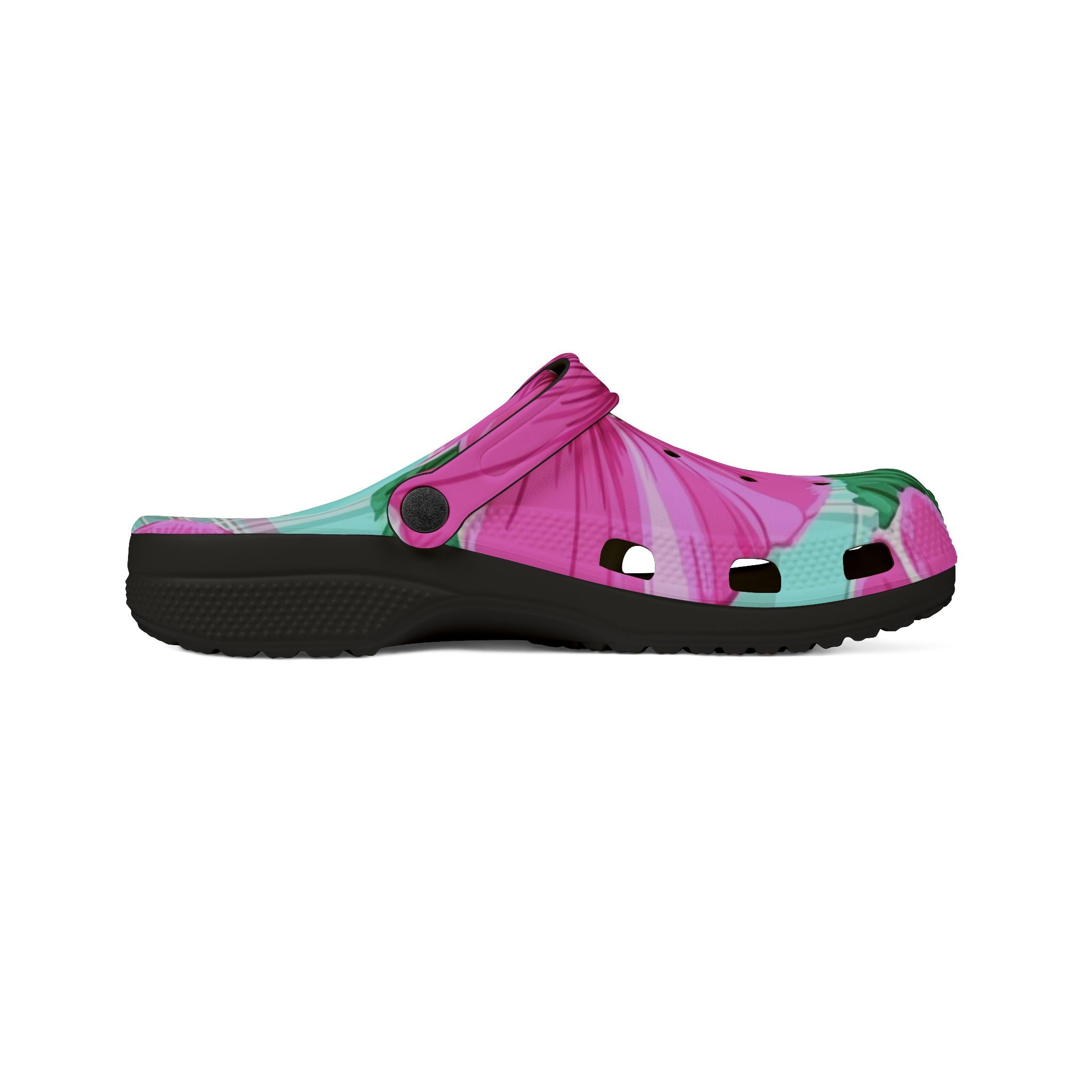 Plaid Hibiscus Pink and Yellow EVA Foam Rubber Shoes (AOP), Artsulli - Art is Long, Life is Short, Shoes, , , , , , , 
