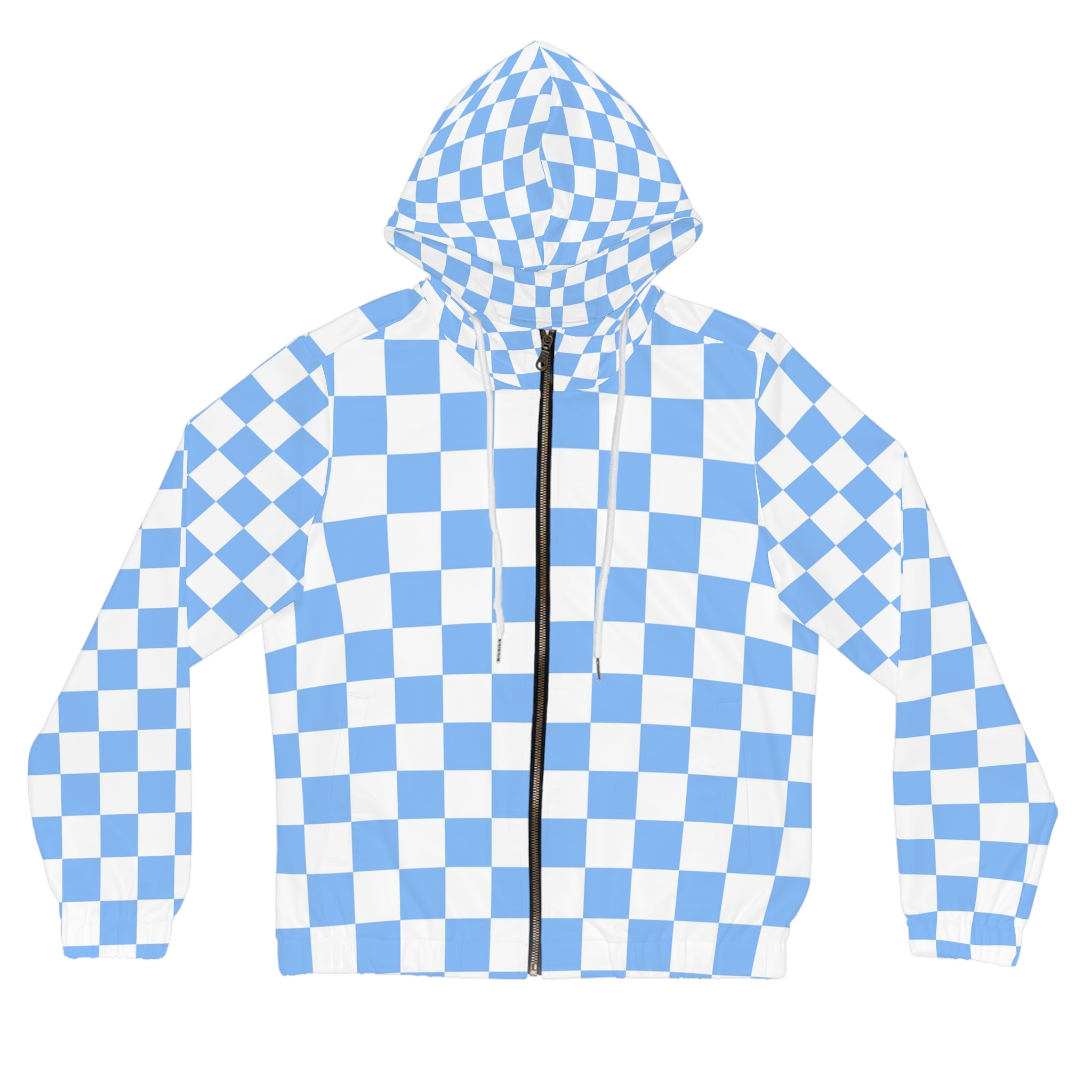 Checkerboard White and Light Blue Women’s Full-Zip Hoodie (AOP), Artsulli - Art is Long, Life is Short, All Over Prints, Size, XS, Color, White, , , 52147338981824906838