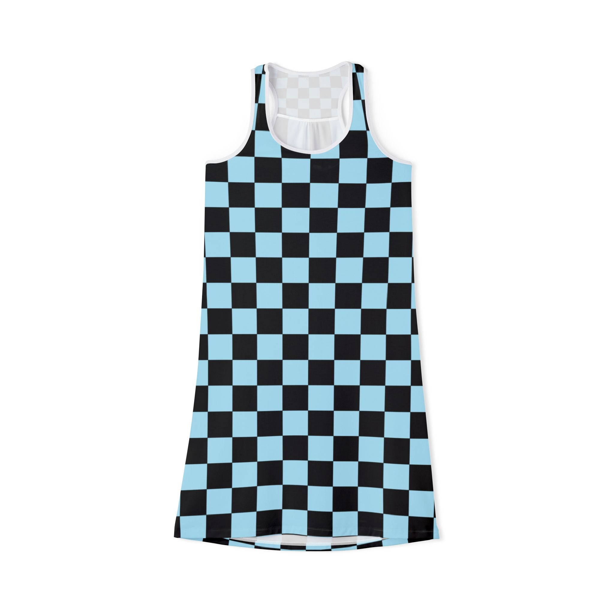 Checkerboard Black and Blue Women's Racerback Dress (AOP), Artsulli - Art is Long, Life is Short, Tank Top, Size, XS, Color, White, , , 26047515582795634673