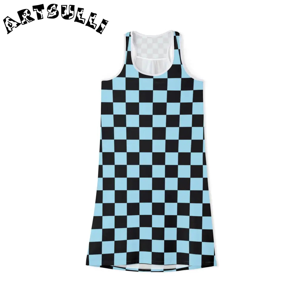 JAKKOUTTHEBXX Checkerboard Black and Blue Women’s Racerback Dress
