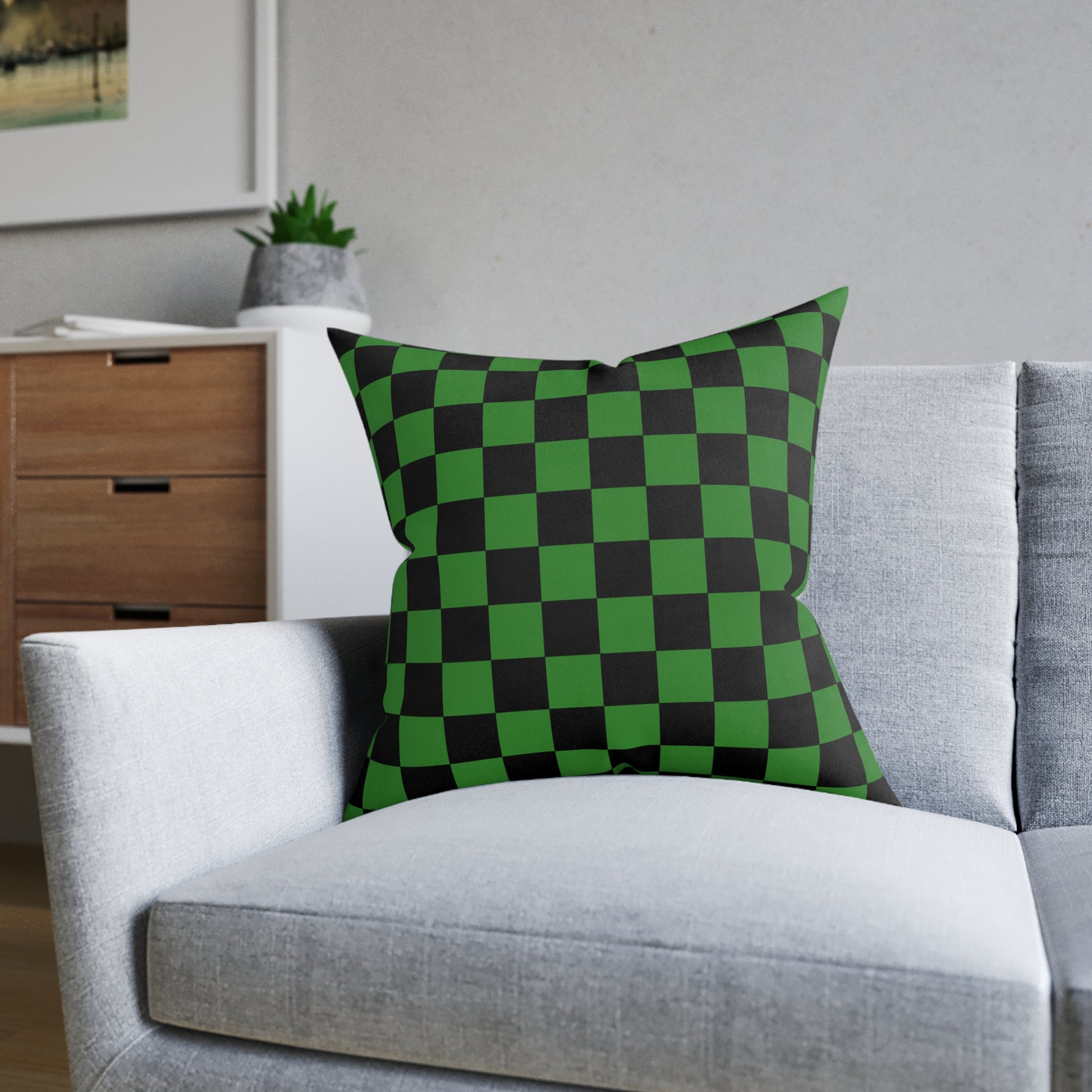 Checkerboard Green and Black Square Pillow, Artsulli - Art is Long, Life is Short, Home Decor, , , , , , , 