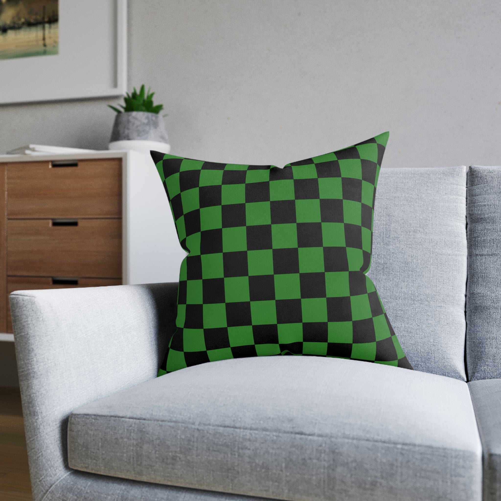Checkerboard Green and Black Square Pillow, Artsulli - Art is Long, Life is Short, Home Decor, , , , , , , 