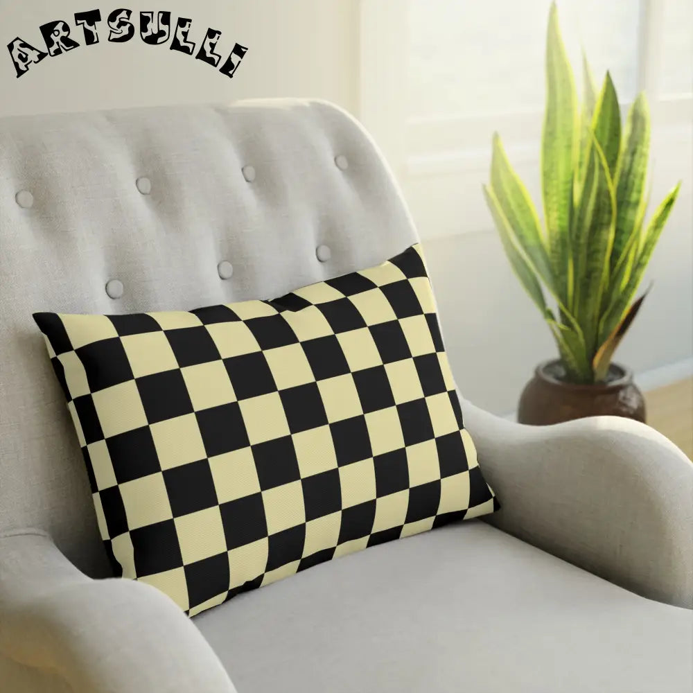 JAKKOUTTHEBXX Checkerboard Black and Yellow Cushion JAKKOUTTHEBXX