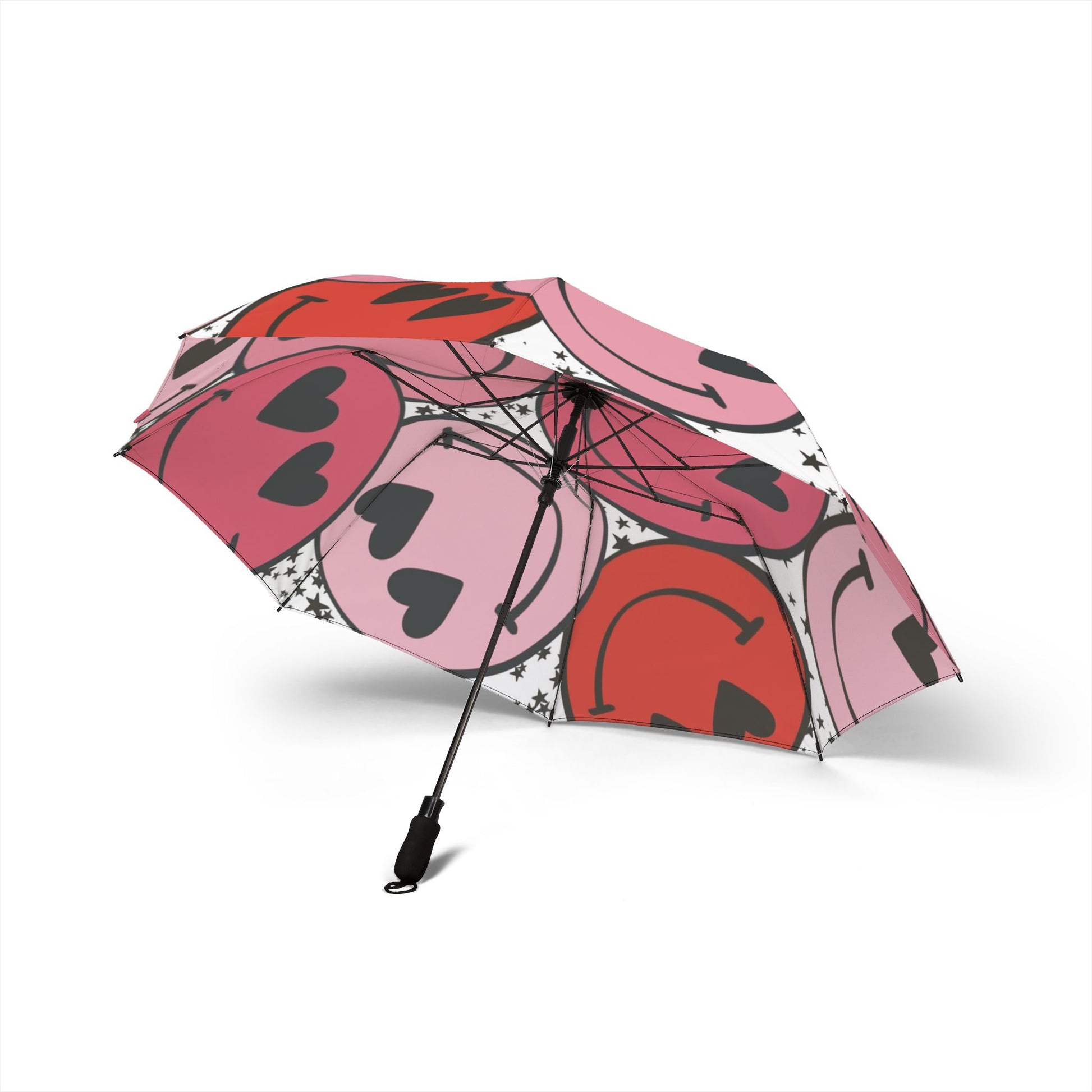 Smiley Face x Heart Eyes Pink and Red Semi-Automatic Foldable Umbrella, Artsulli - Art is Long, Life is Short, Accessories, , , , , , , 