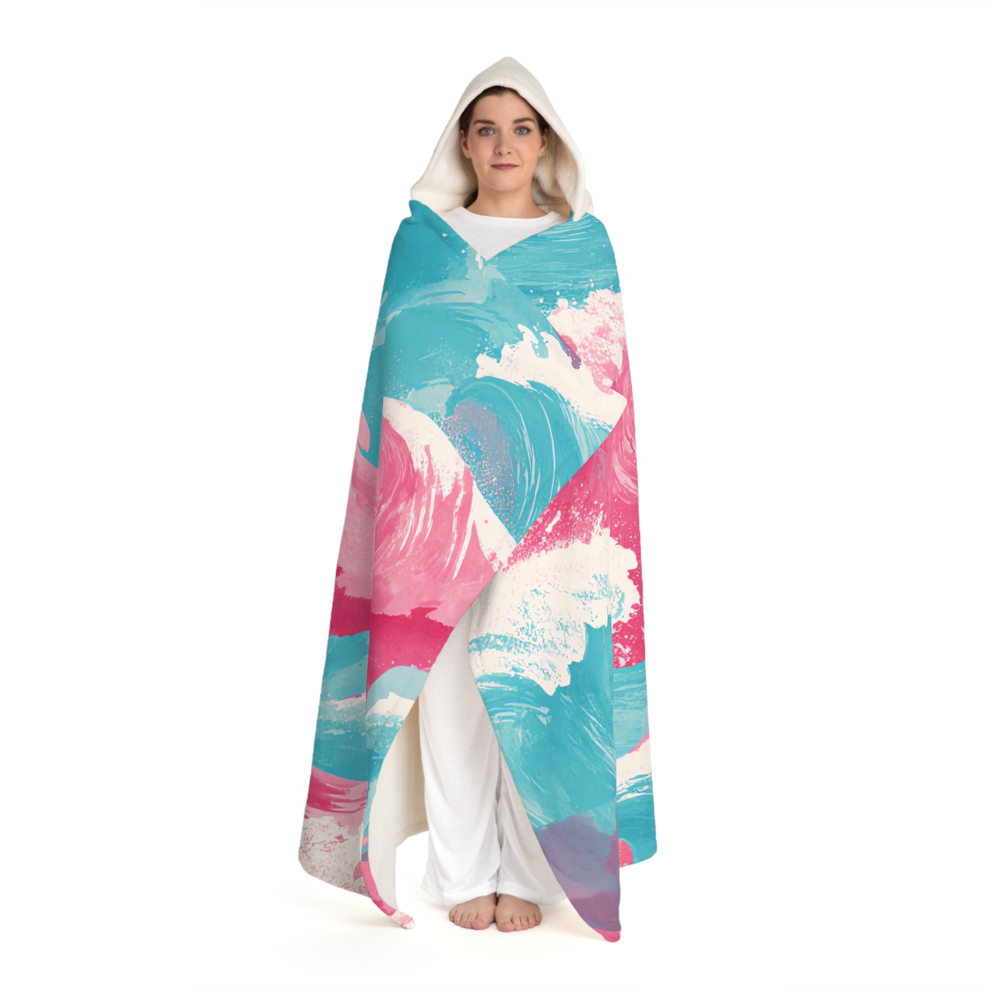 The Great Pastelwave II Pink and Blue Hooded Sherpa Fleece Blanket, Artsulli - Art is Long, Life is Short, All Over Prints, , , , , , , 