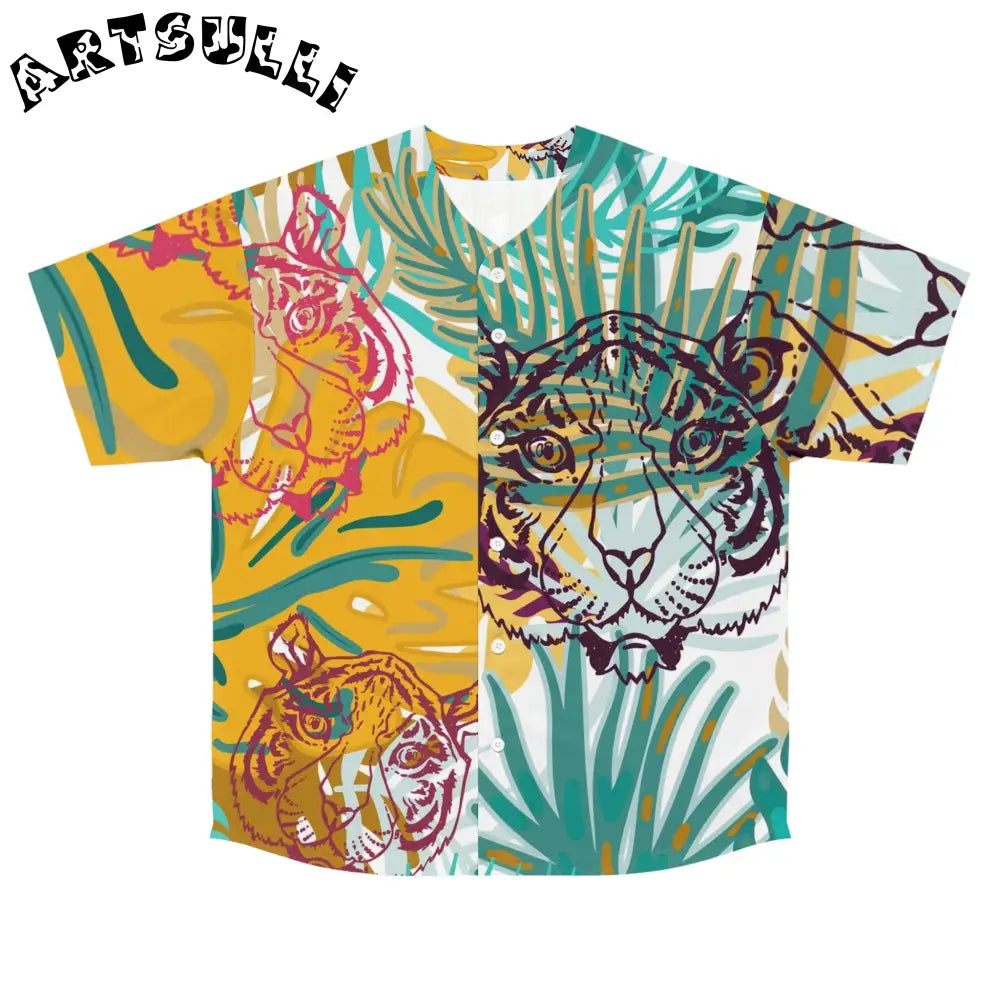 JAKKOUTTHEBXX Tropical Jungle Tigers Brown and Green Men’s Baseball