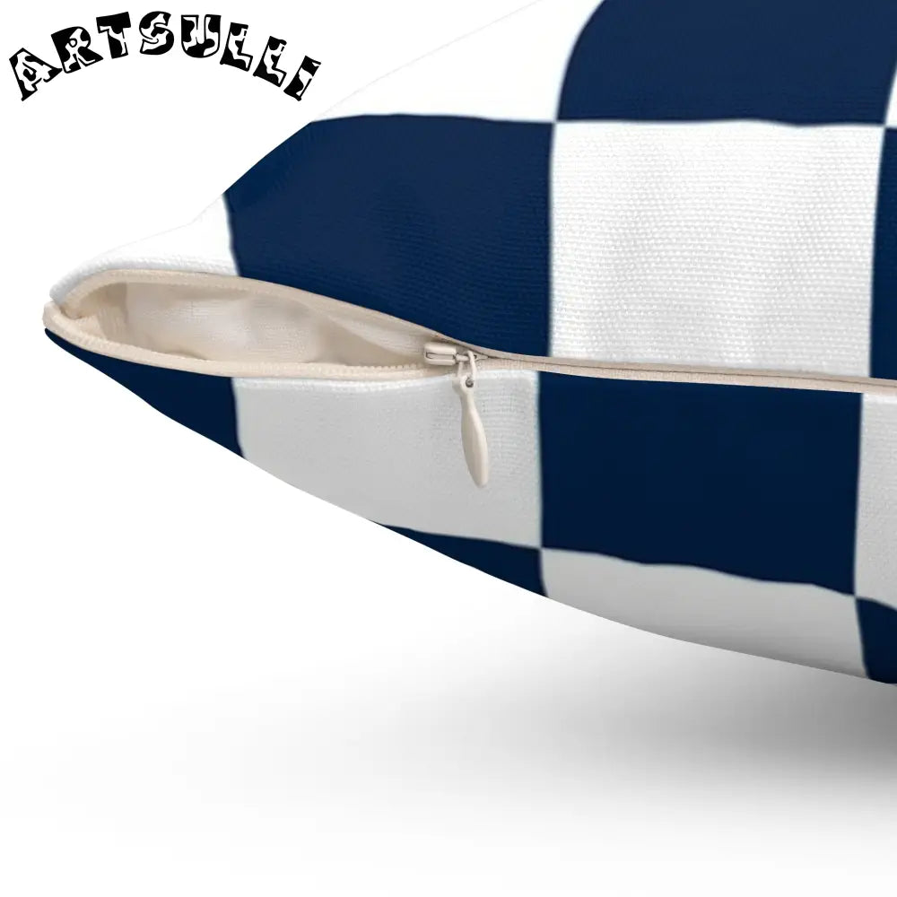 JAKKOUTTHEBXX Checkerboard White and Navy Blue Spun Polyester Square