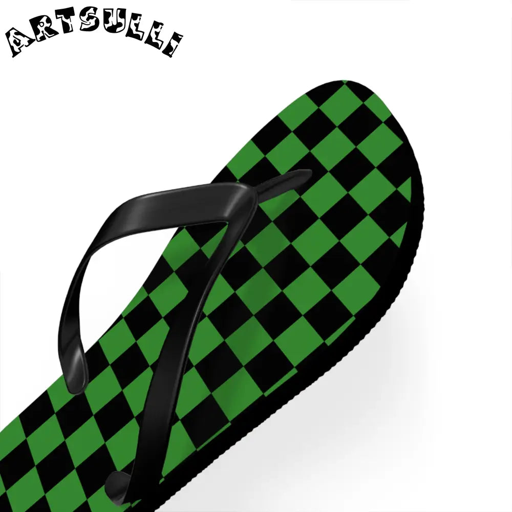 JAKKOUTTHEBXX Checkerboard Green and Black Flip Flops JAKKOUTTHEBXX
