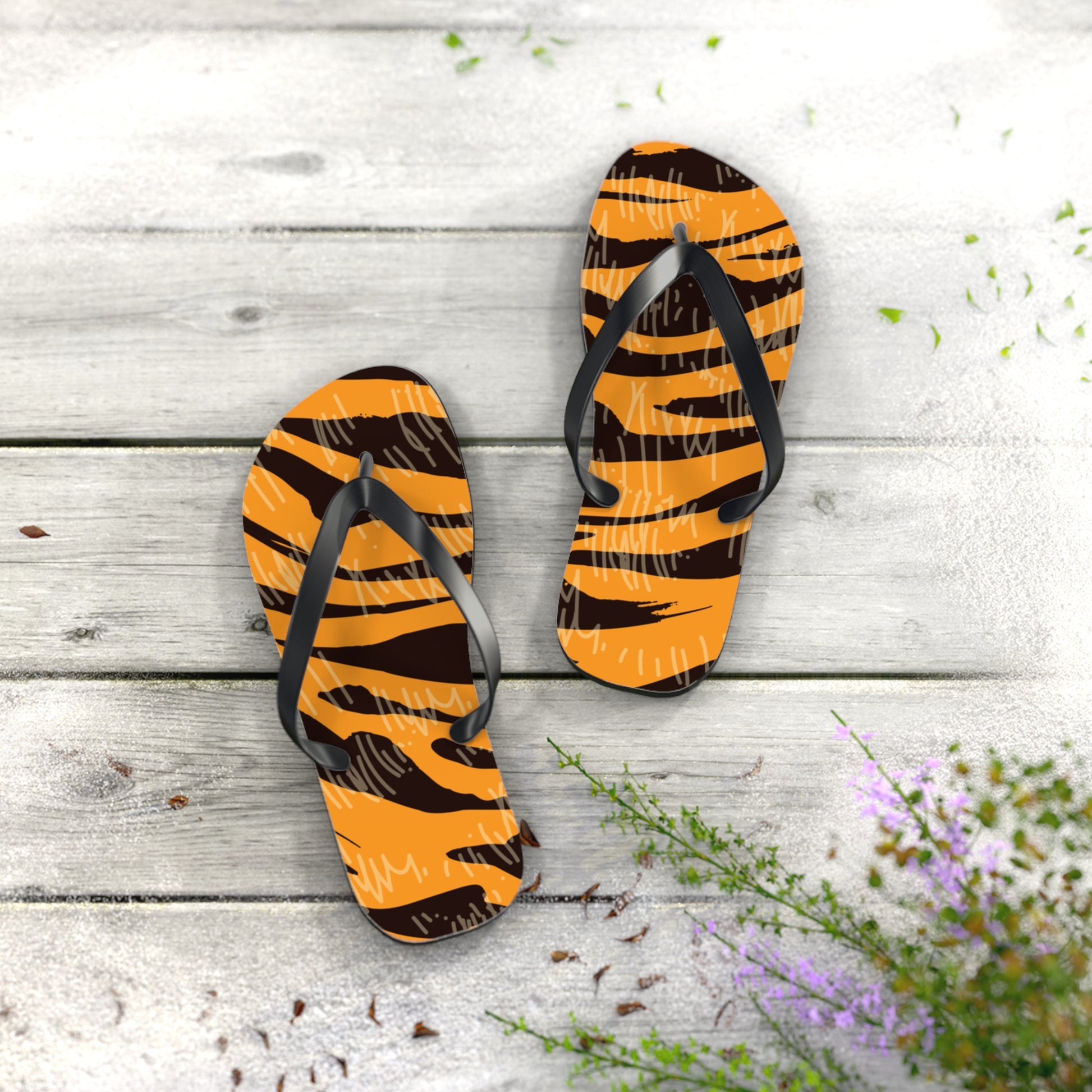 Tiger Scratches Orange & Black Flip Flops, Artsulli - Art is Long, Life is Short, Shoes, , , , , , , 