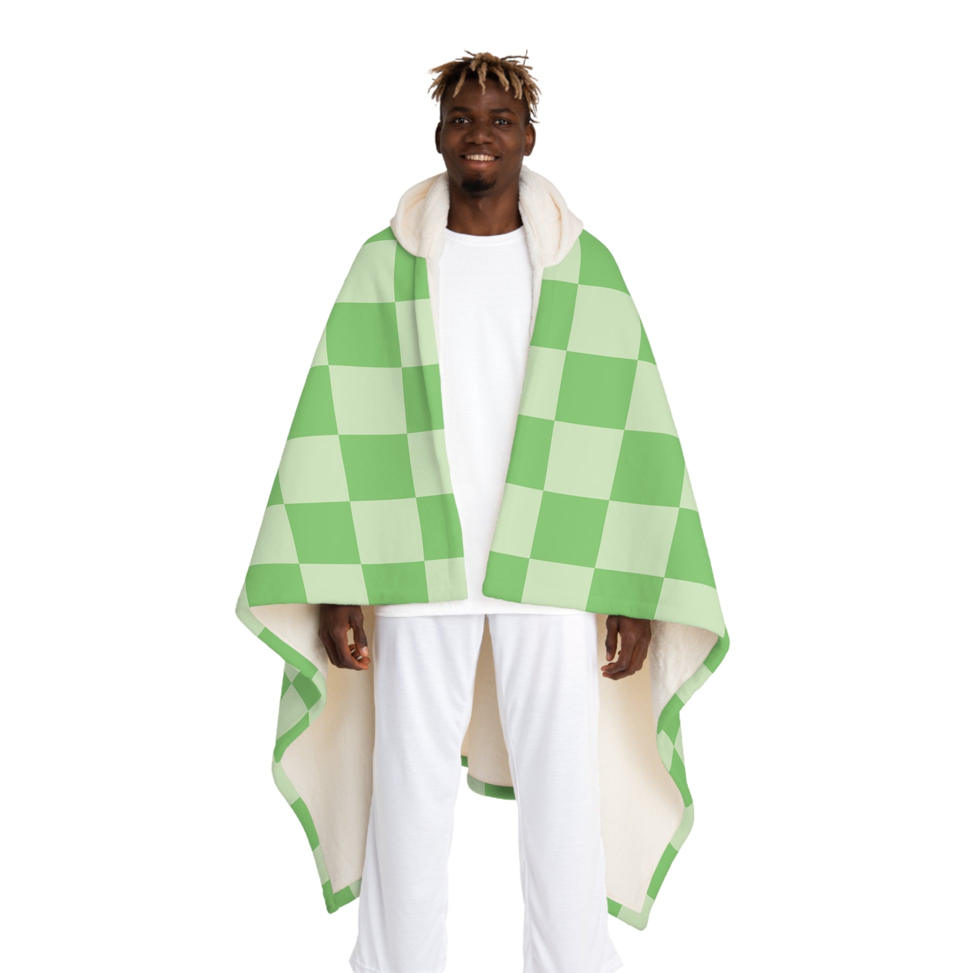 Checkerboard Green Hooded Sherpa Fleece Blanket, Artsulli - Art is Long, Life is Short, All Over Prints, Size, One size, Color, Cream, , , 32820837041510711324