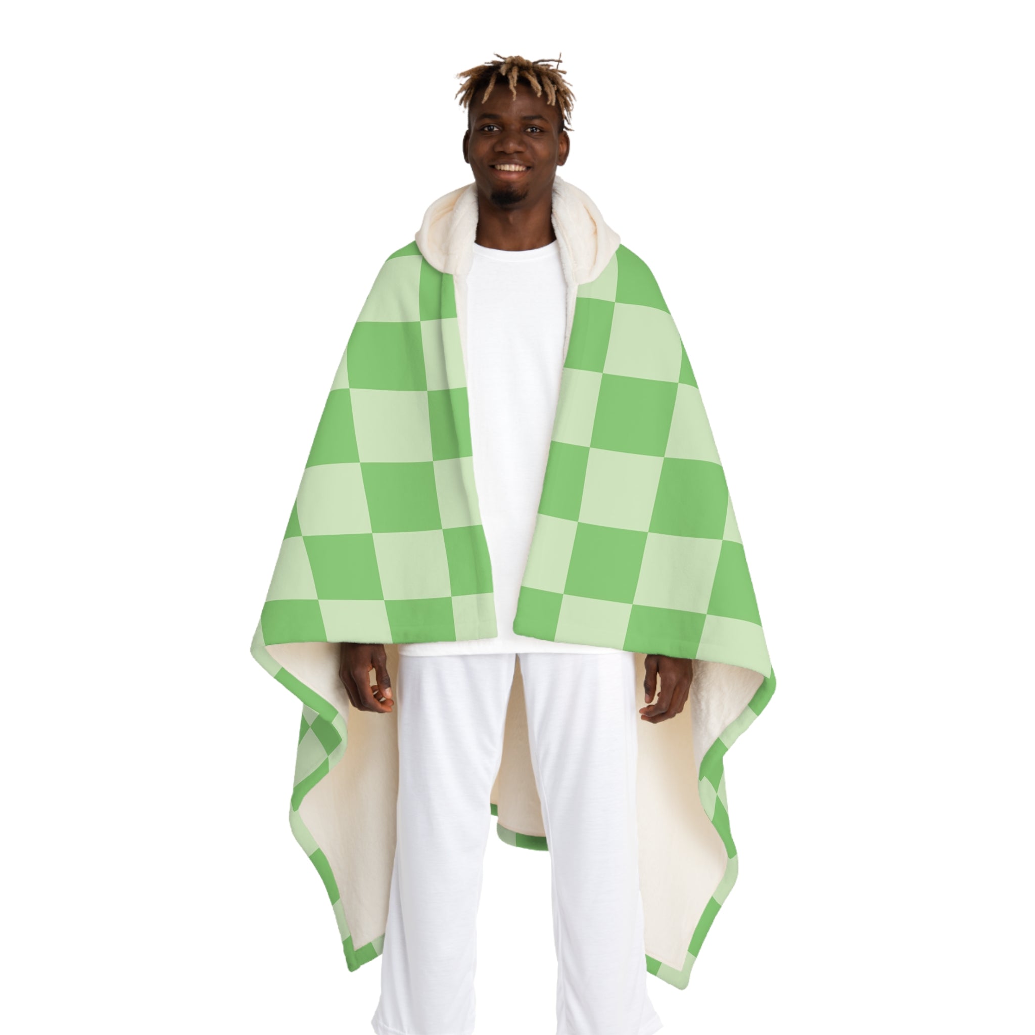 Checkerboard Green Hooded Sherpa Fleece Blanket, Artsulli - Art is Long, Life is Short, All Over Prints, Size, One size, Color, Cream, , , 32820837041510711324
