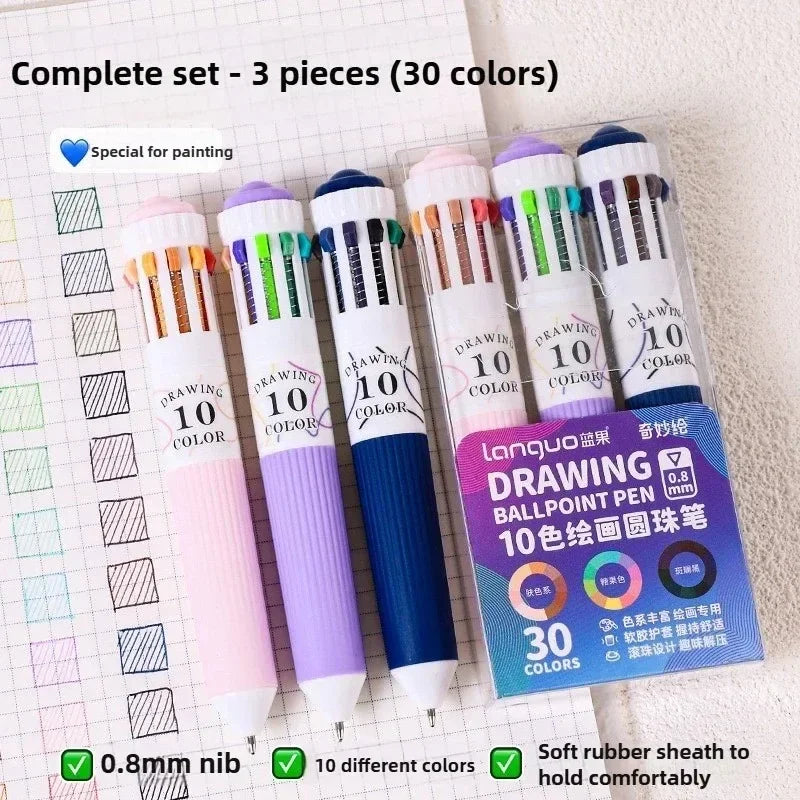 Buy The Best By Artsulli - Art is Long Life Short - Languo 120/10 Color Ballpoint Pen Cartoon 0.8mm Soft Grip Press Multicolor Writing