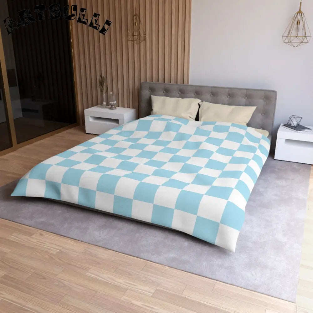 JAKKOUTTHEBXX Checkerboard Sky Blue Microfiber Duvet Cover