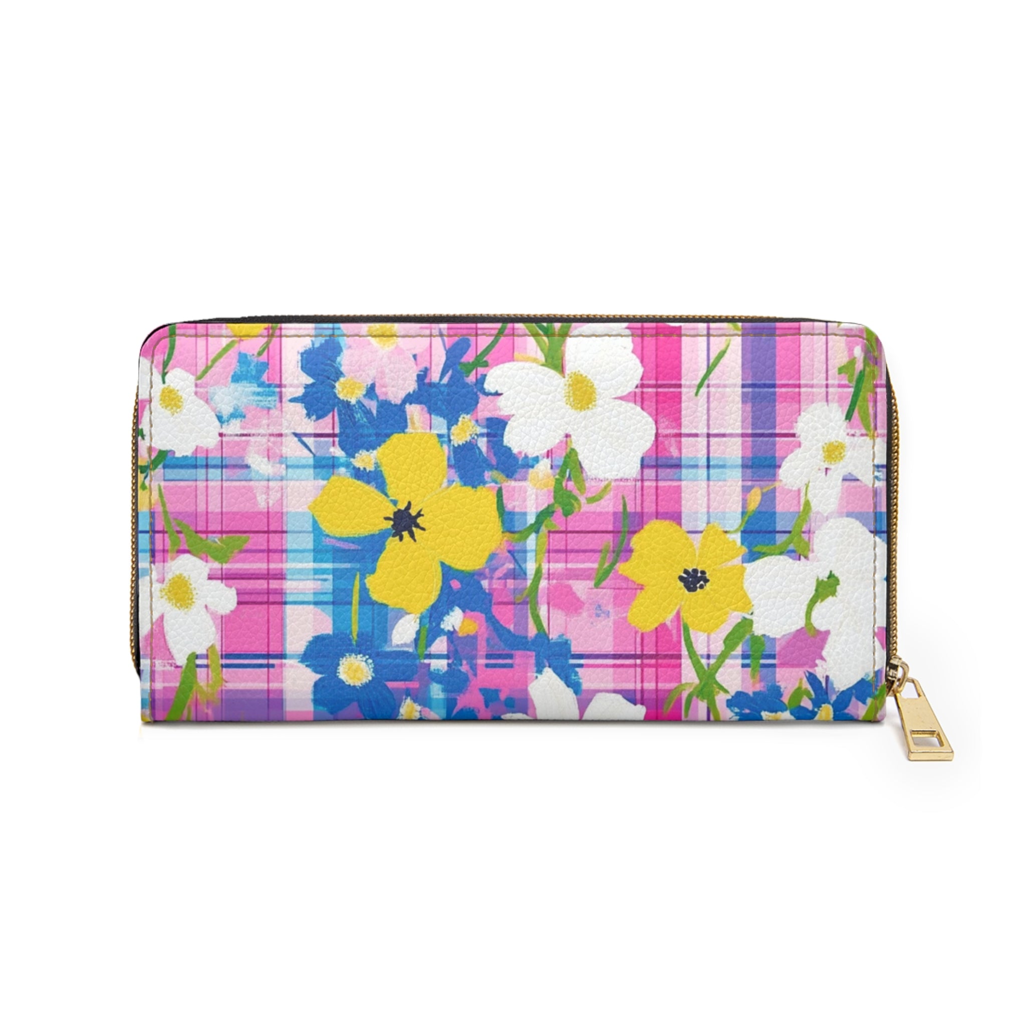 Plaid Garden II Pink and Purple Zipper Wallet, Artsulli - Art is Long, Life is Short, Accessories, , , , , , , 