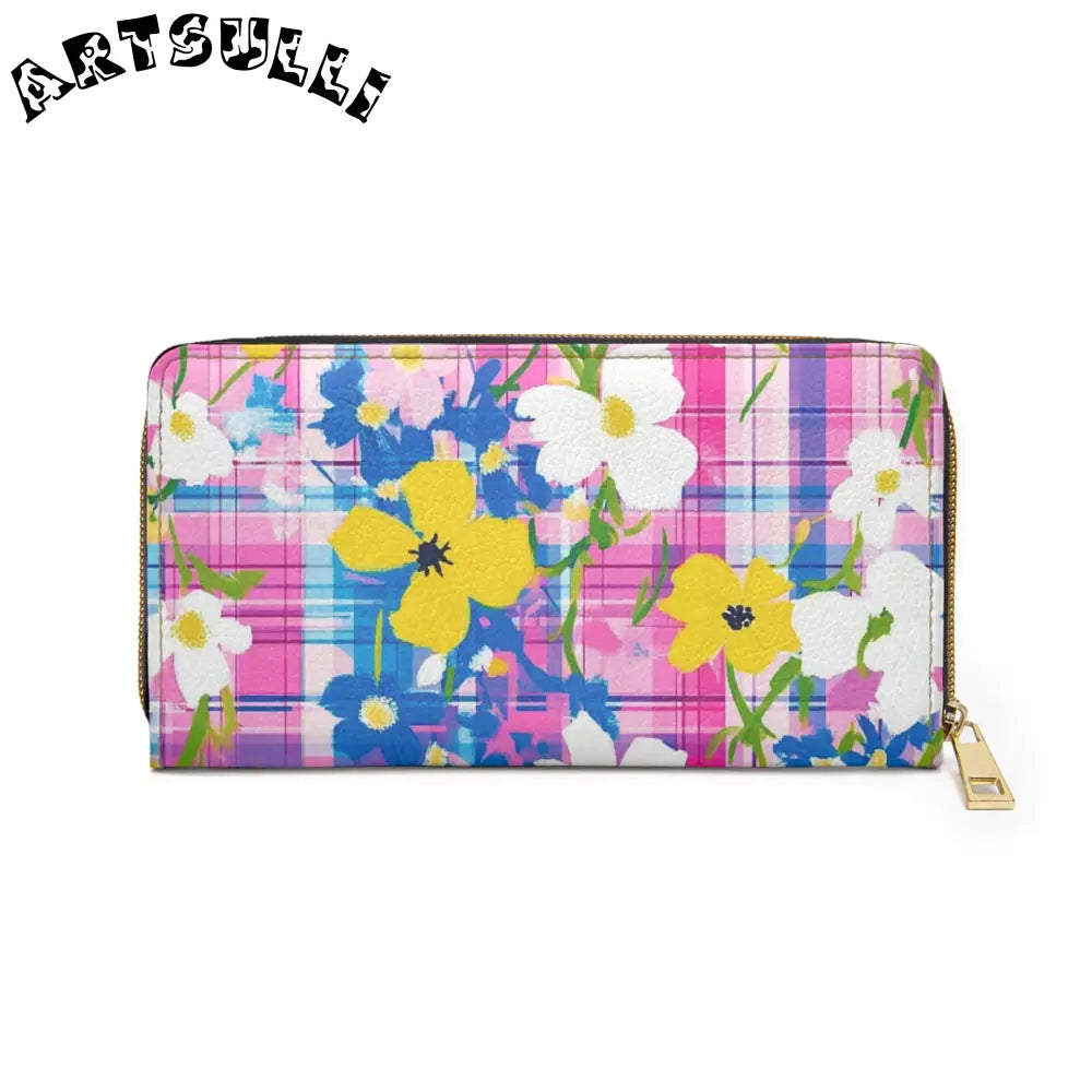 JAKKOUTTHEBXX Plaid Garden II Pink and Purple Zipper Wallet