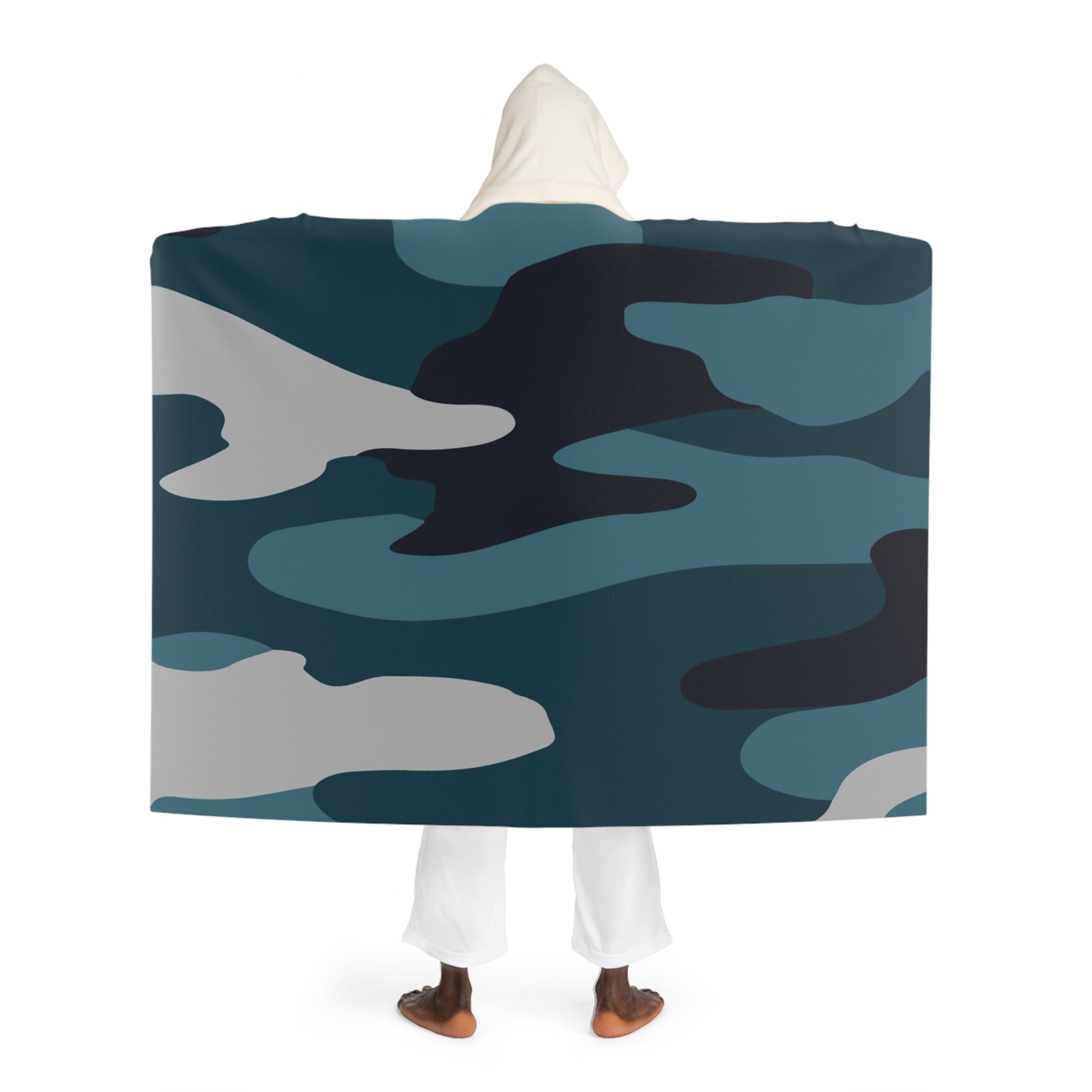 Blue Camouflage Hooded Sherpa Fleece Blanket, Artsulli - Art is Long, Life is Short, All Over Prints, , , , , , , 