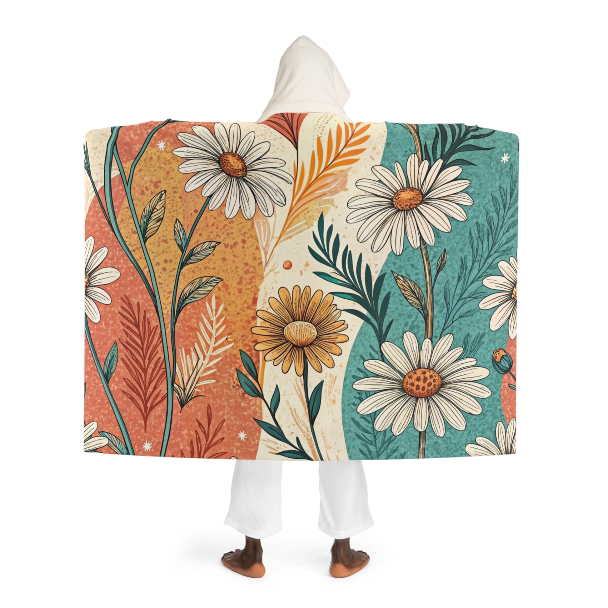 Retro Daisy Dream Hooded Sherpa Fleece Blanket, Artsulli - Art is Long, Life is Short, All Over Prints, , , , , , , 
