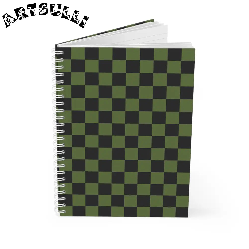 JAKKOUTTHEBXX Checkerboard Olive Green and Black Spiral Notebook