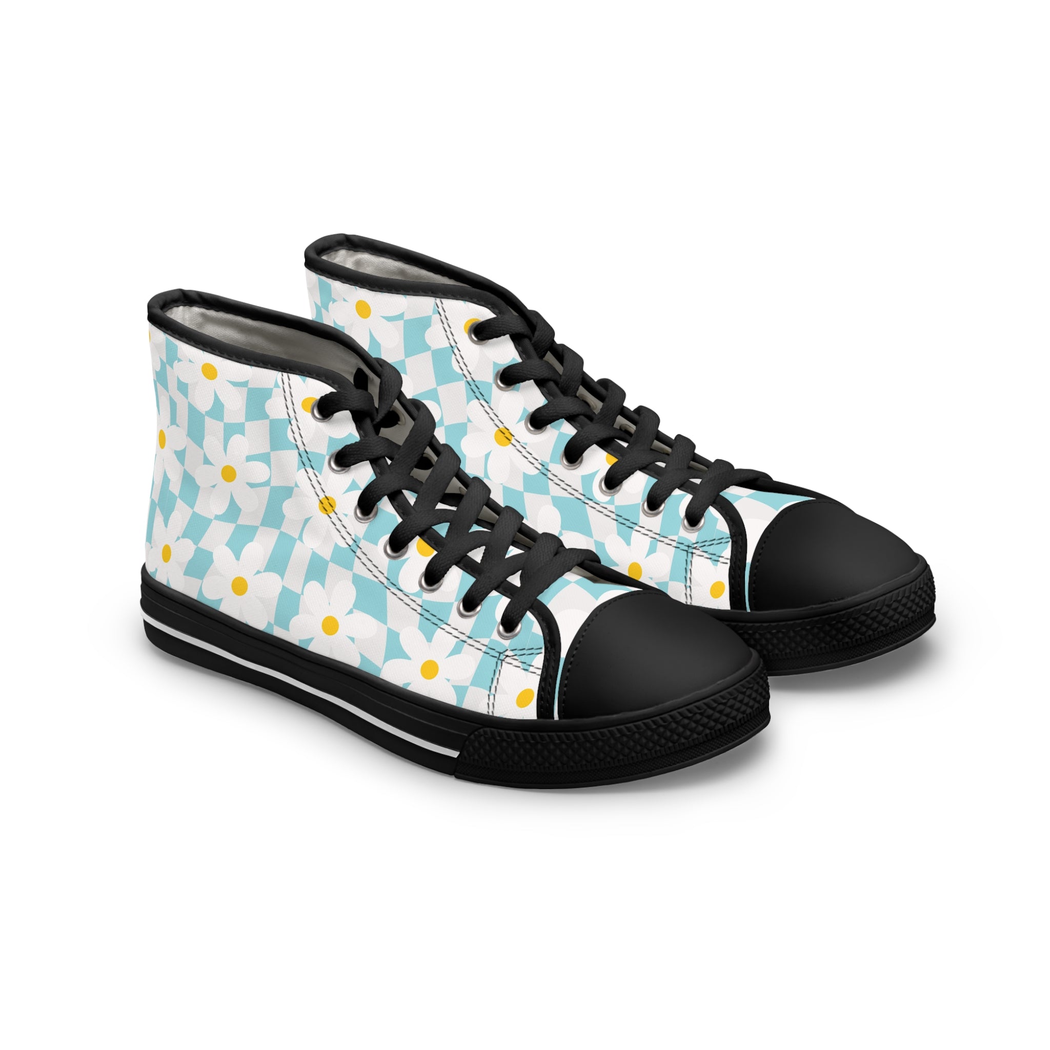 Trippy Check Garden Women's High Top Sneakers, Artsulli - Art is Long, Life is Short, Shoes, Size, US 5.5, Color, Black sole, , , 34181451189516031626