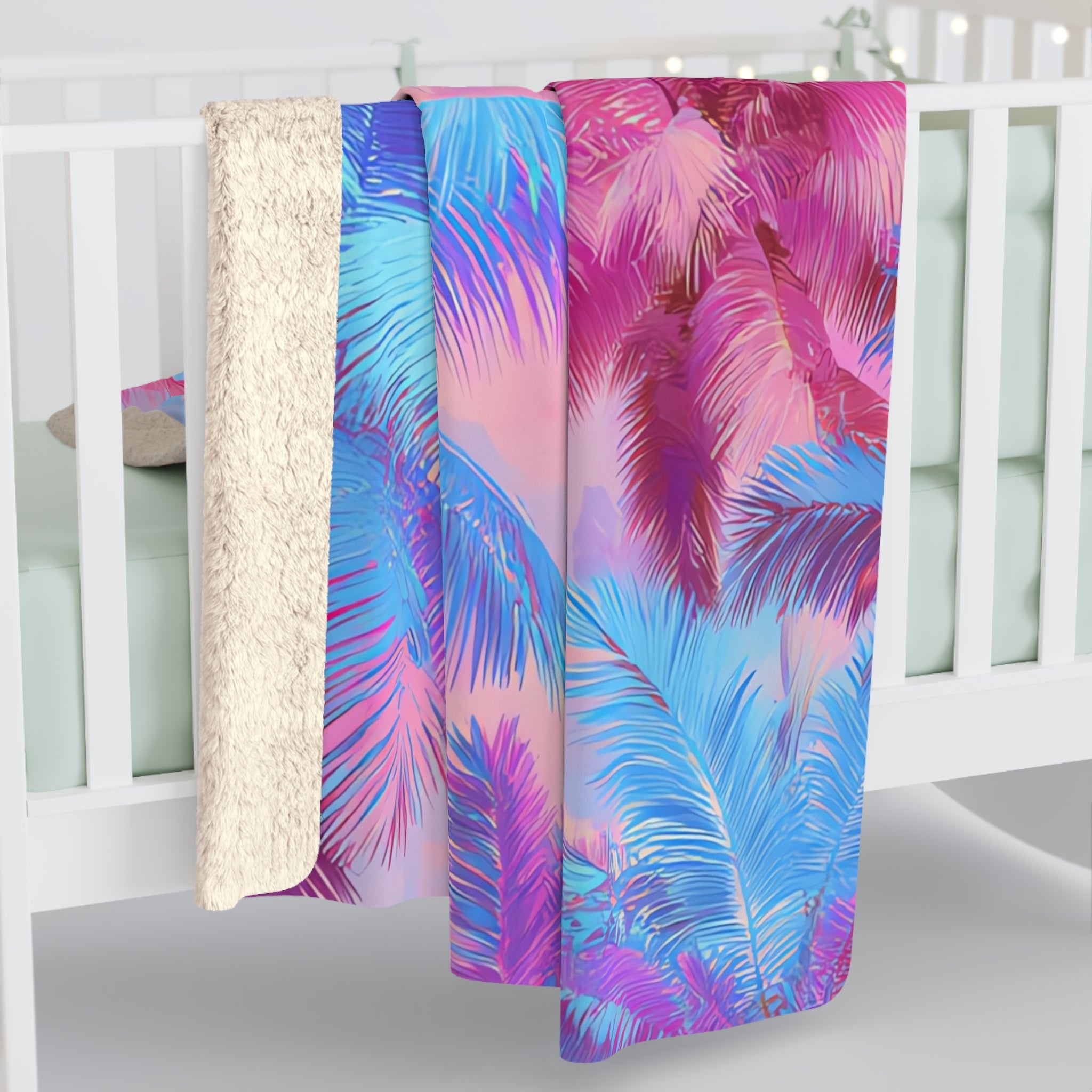 Ethereal Pastel Palms Sherpa Fleece Blanket, Artsulli - Art is Long, Life is Short, Home Decor, , , , , , , 