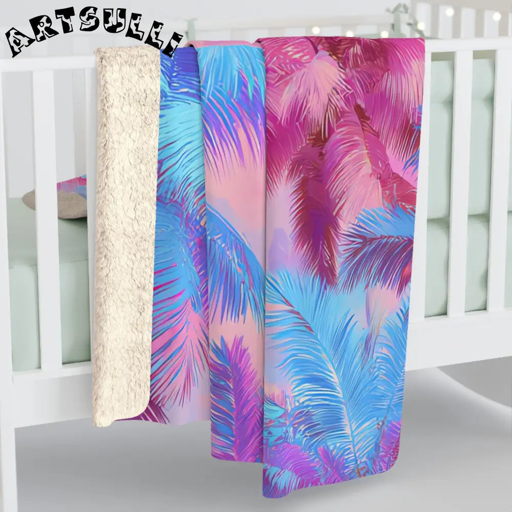 JAKKOUTTHEBXX Ethereal Pastel Palms Sherpa Fleece Blanket