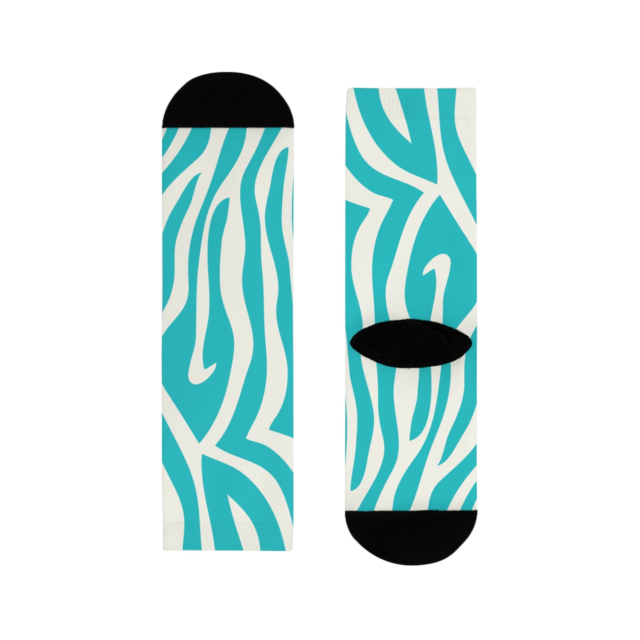 Melting Zebra Stripes Turquoise and White Sublimation Crew Socks (EU), Artsulli - Art is Long, Life is Short, All Over Prints, Size, S, , , , , 73331869594807