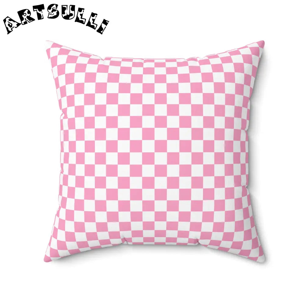 JAKKOUTTHEBXX Checkerboard Hot Pink and White Spun Polyester Square