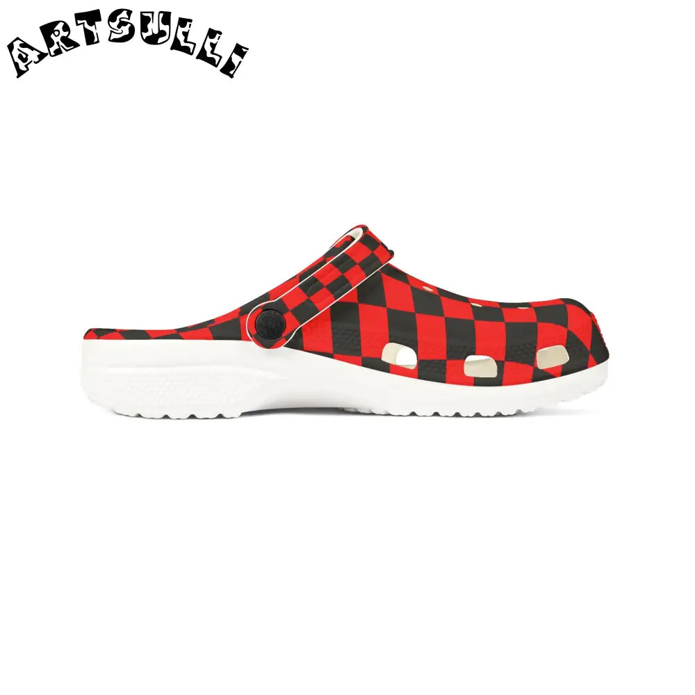 JAKKOUTTHEBXX Checkerboard Red and Black EVA Foam Rubber Shoes (AOP)