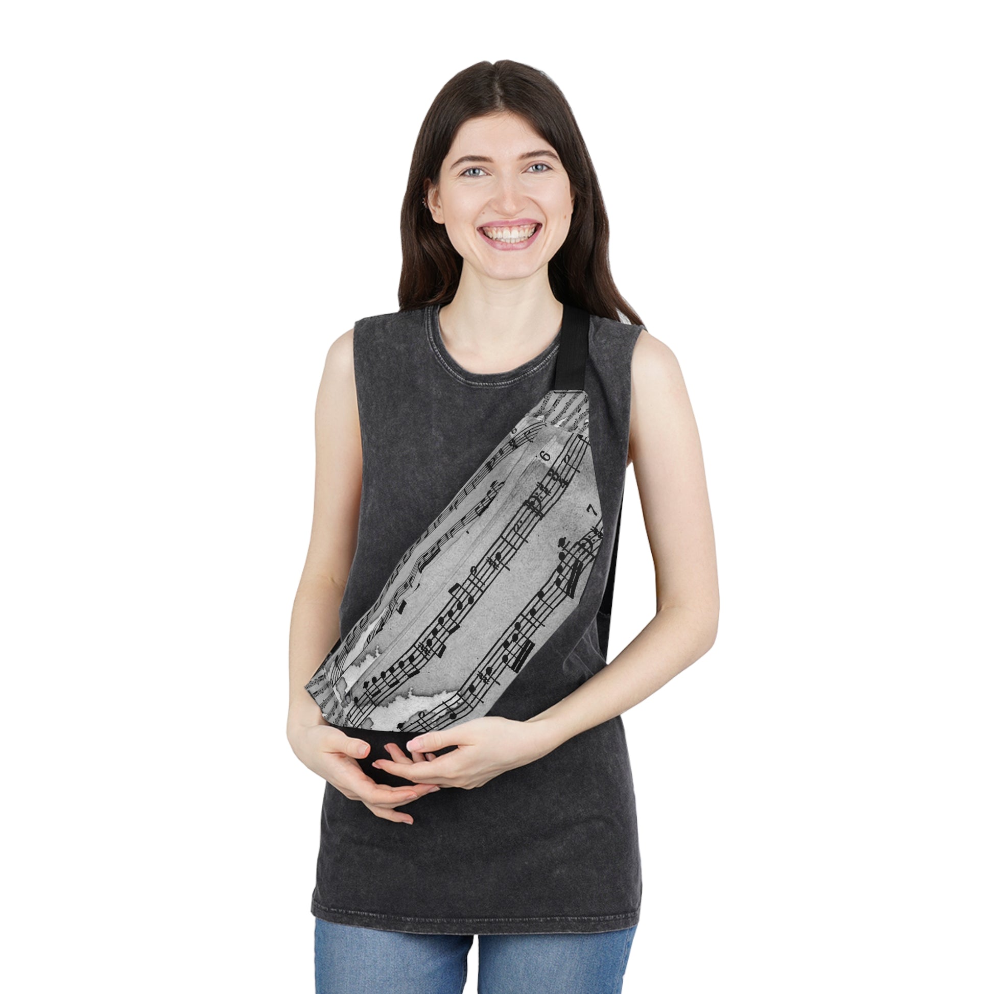 Drip Spill Type Beat Sheet Music Black Large Fanny Pack, Artsulli - Art is Long, Life is Short, Bags, , , , , , , 
