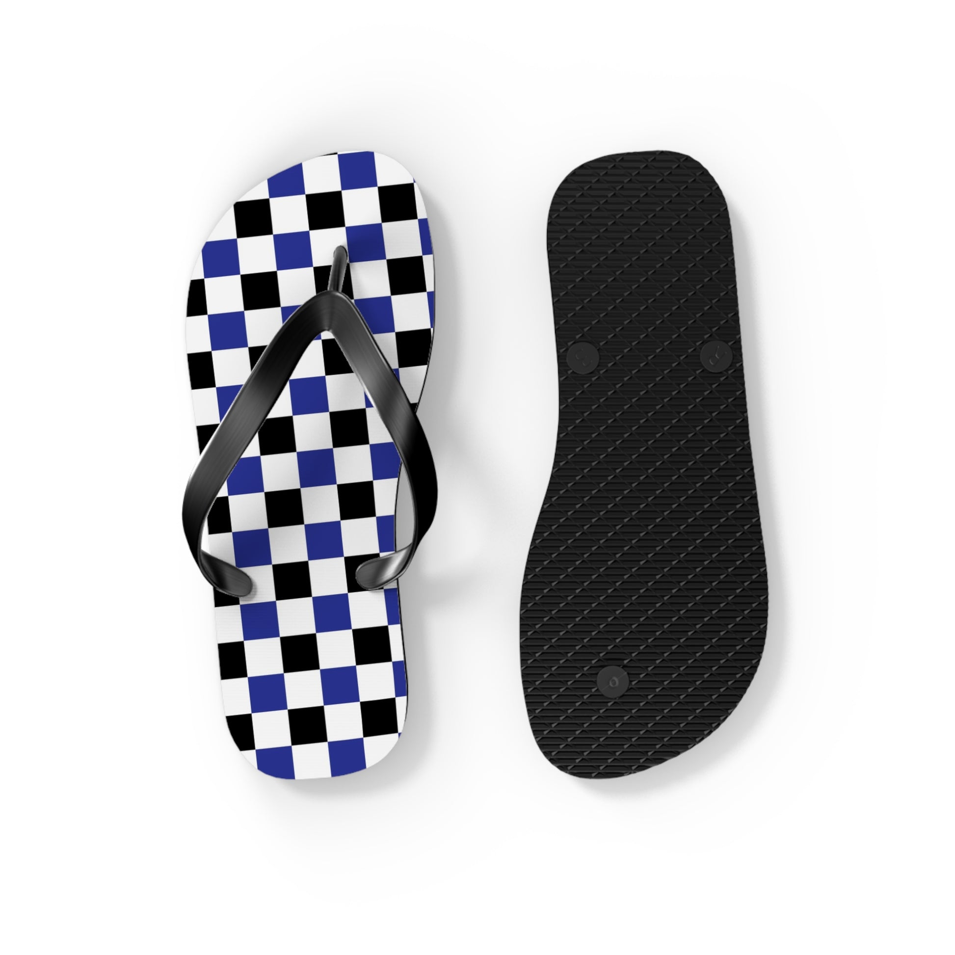 Checkerboard Blue White and Black Flip Flops, Artsulli - Art is Long, Life is Short, Shoes, , , , , , , 