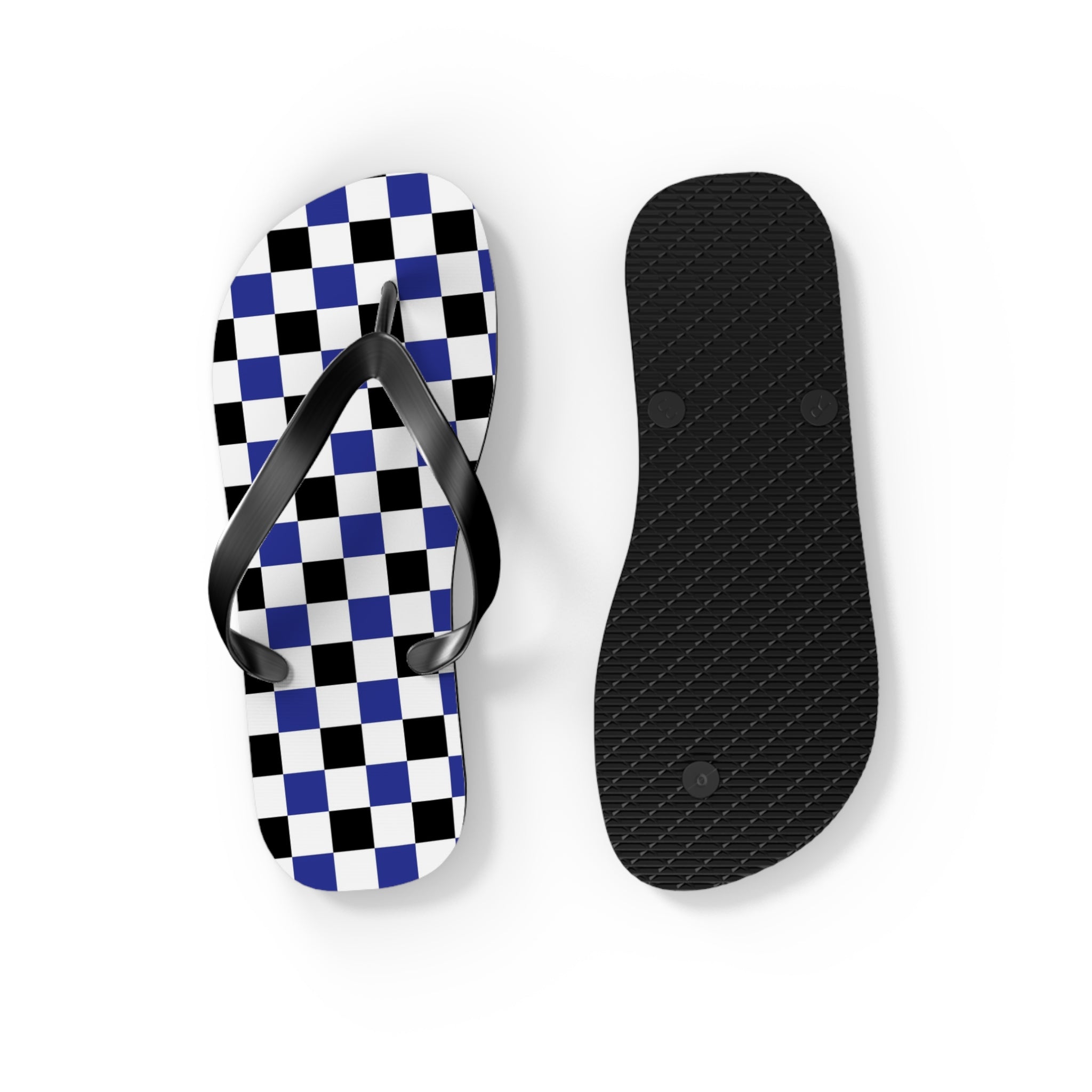 Checkerboard Blue White and Black Flip Flops, Artsulli - Art is Long, Life is Short, Shoes, , , , , , , 