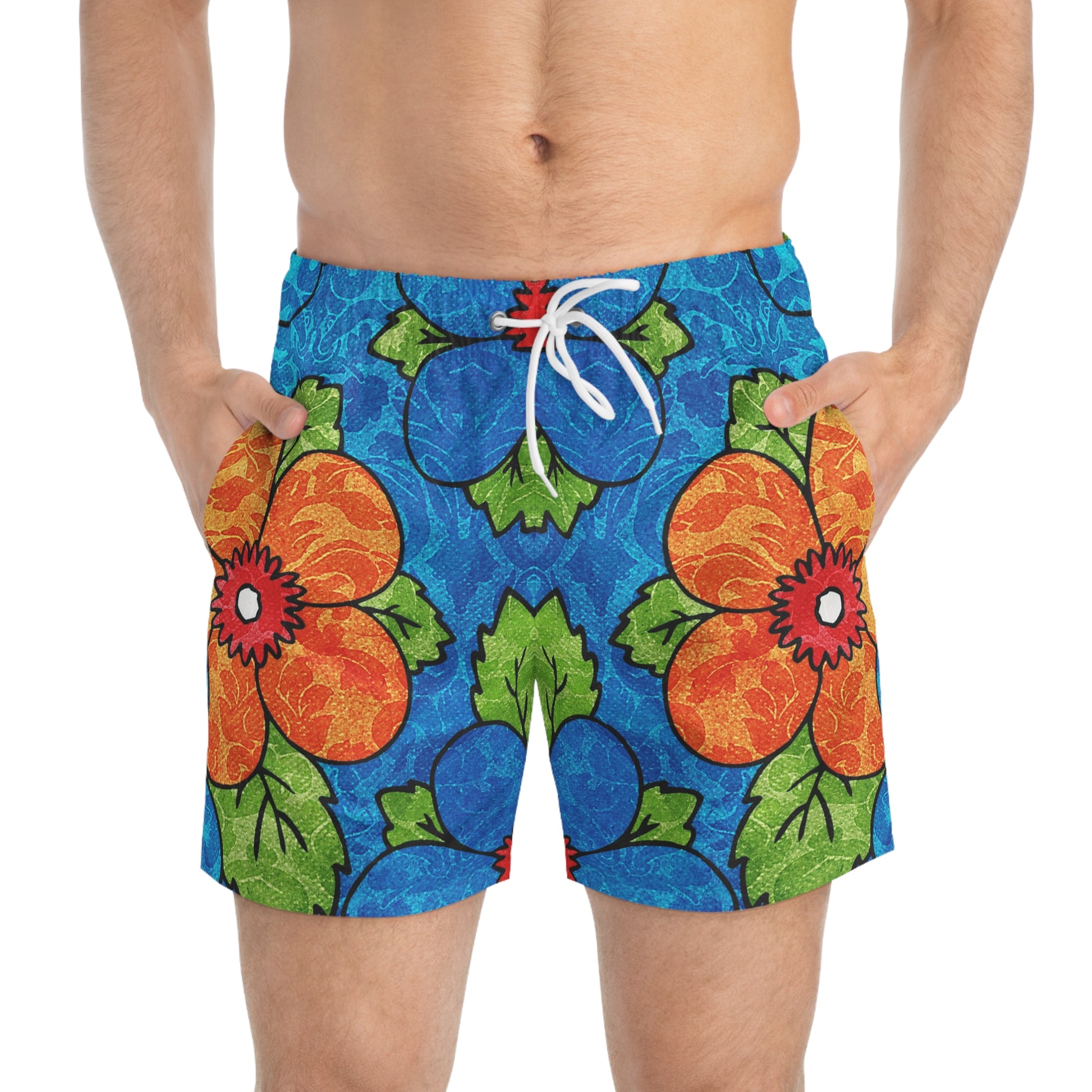 Blue Orange Groovy Swim Trunks (AOP), Artsulli - Art is Long, Life is Short, All Over Prints, , , , , , , 