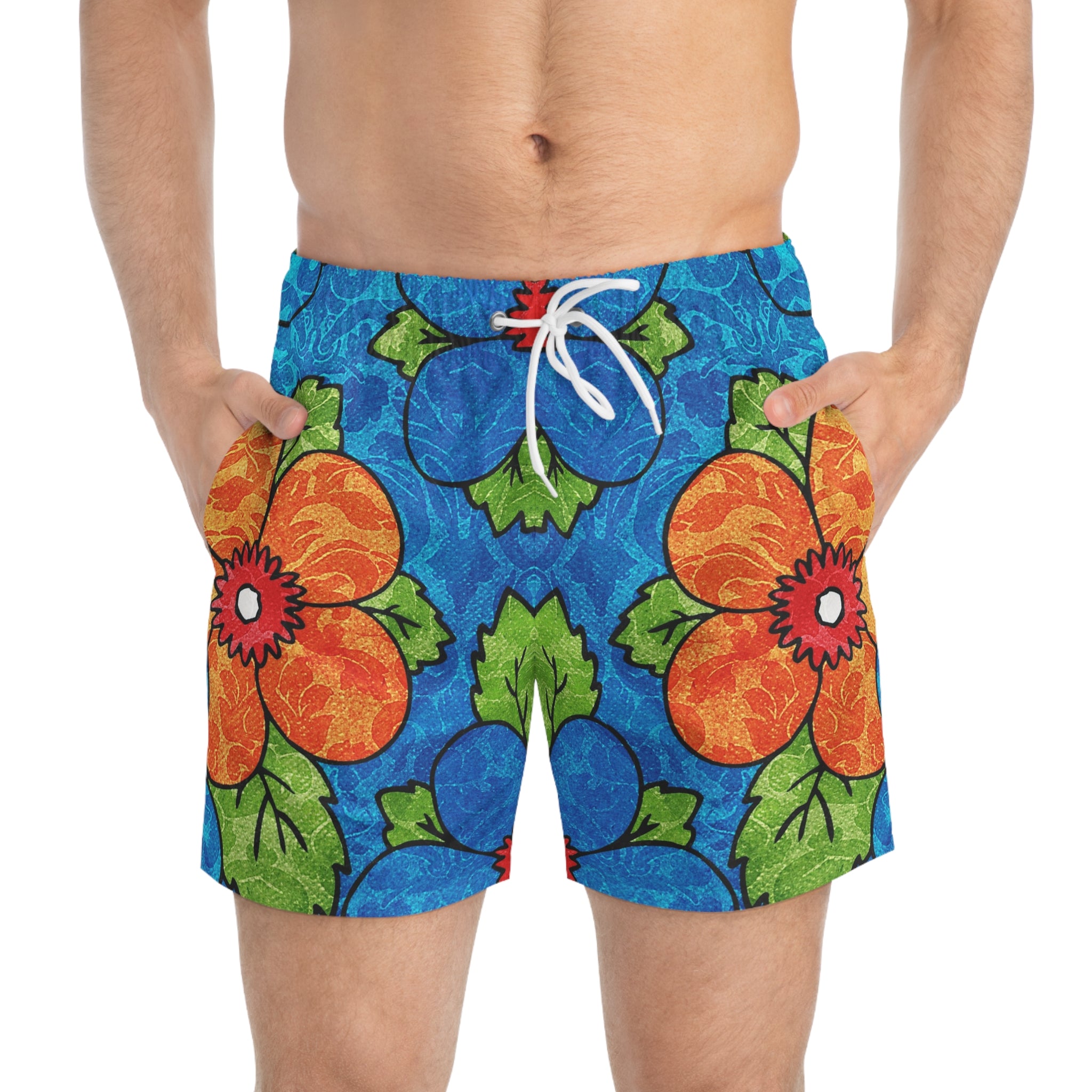 Blue Orange Groovy Swim Trunks (AOP), Artsulli - Art is Long, Life is Short, All Over Prints, , , , , , , 