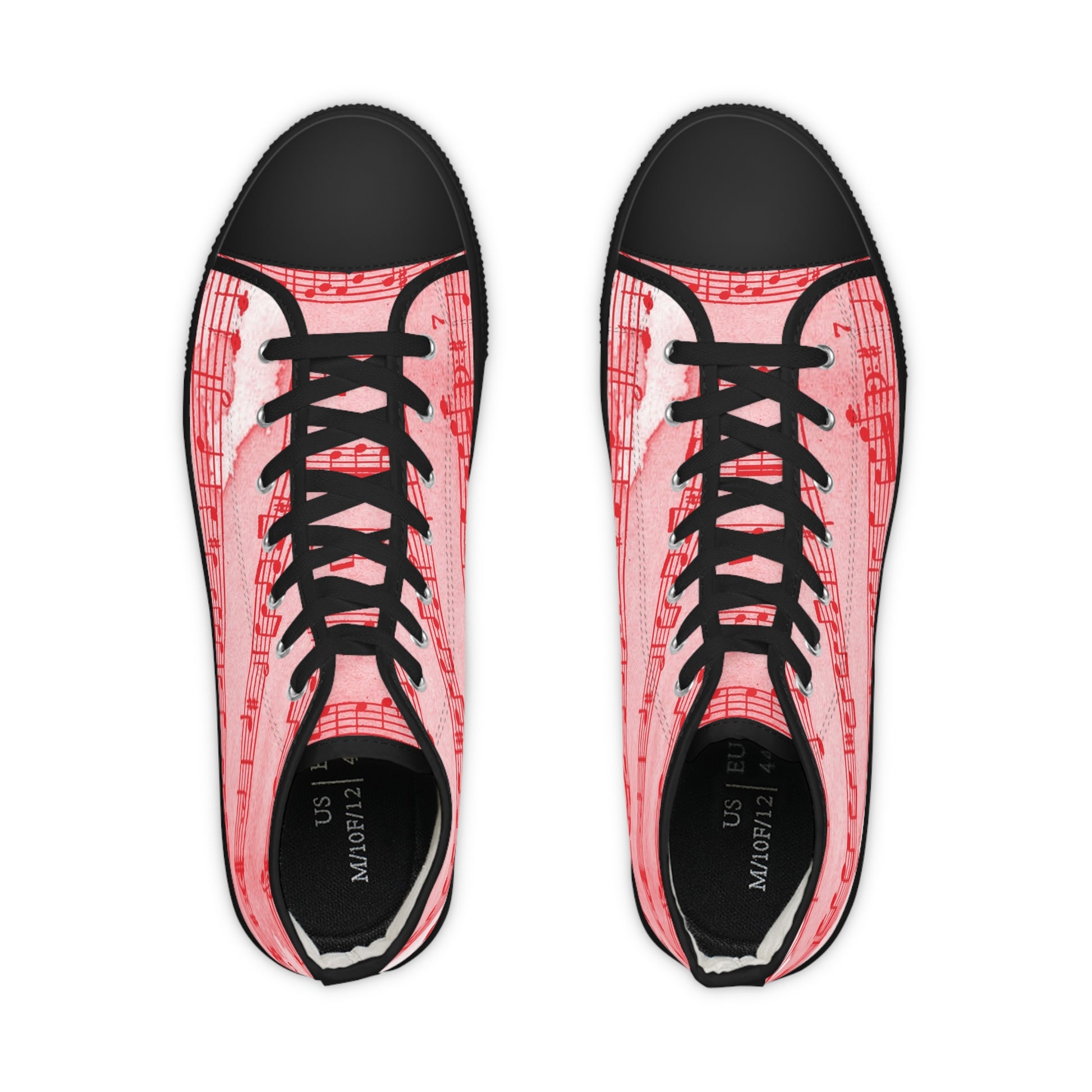 Drip Spill Type Beat Sheet Music Red Men's High Top Sneakers, Artsulli - Art is Long, Life is Short, Shoes, , , , , , , 