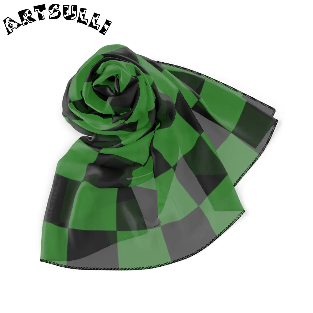 JAKKOUTTHEBXX Checkerboard Green and Black Poly Scarf JAKKOUTTHEBXX