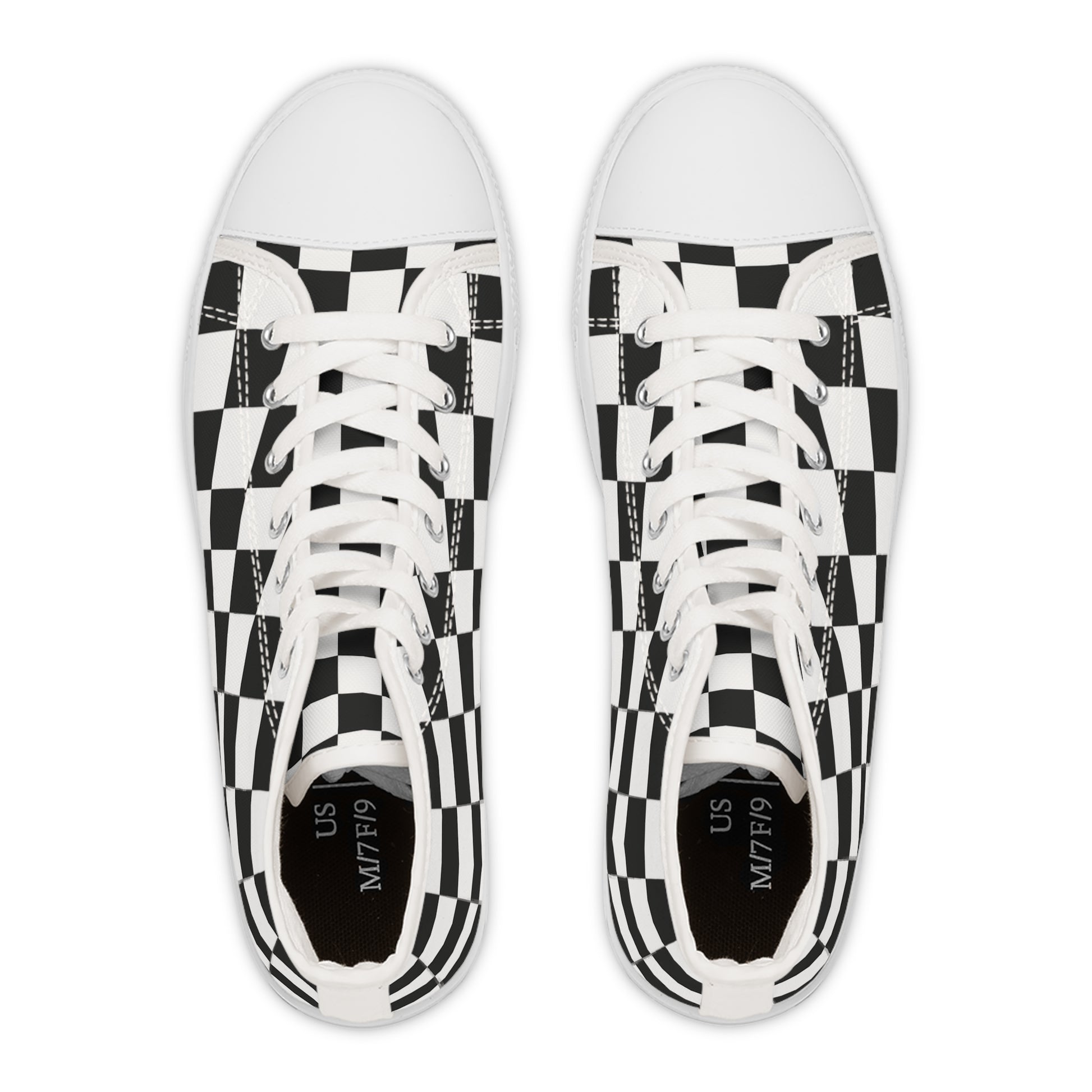 Checkerboard White and Black Women's High Top Sneakers, Artsulli - Art is Long, Life is Short, Shoes, , , , , , , 