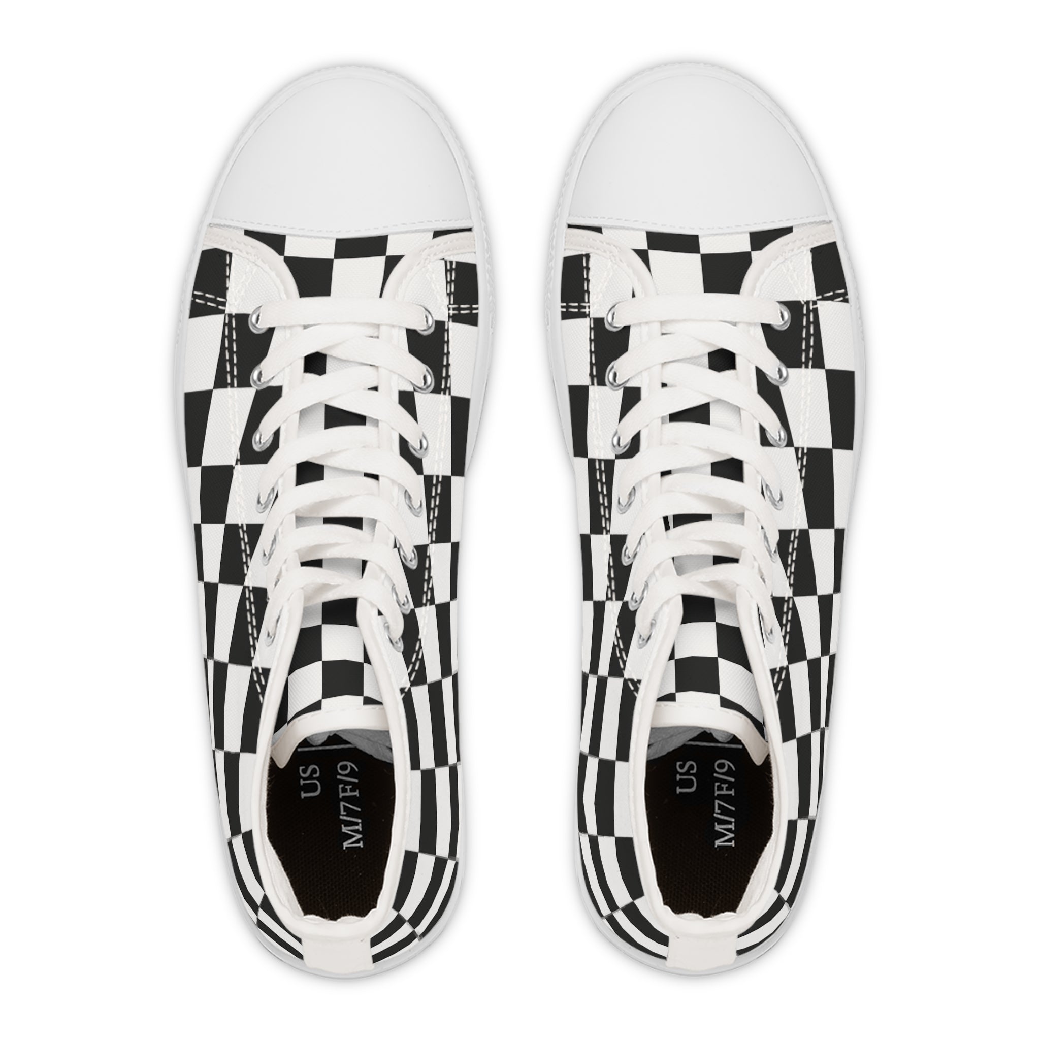 Checkerboard White and Black Women's High Top Sneakers, Artsulli - Art is Long, Life is Short, Shoes, , , , , , , 